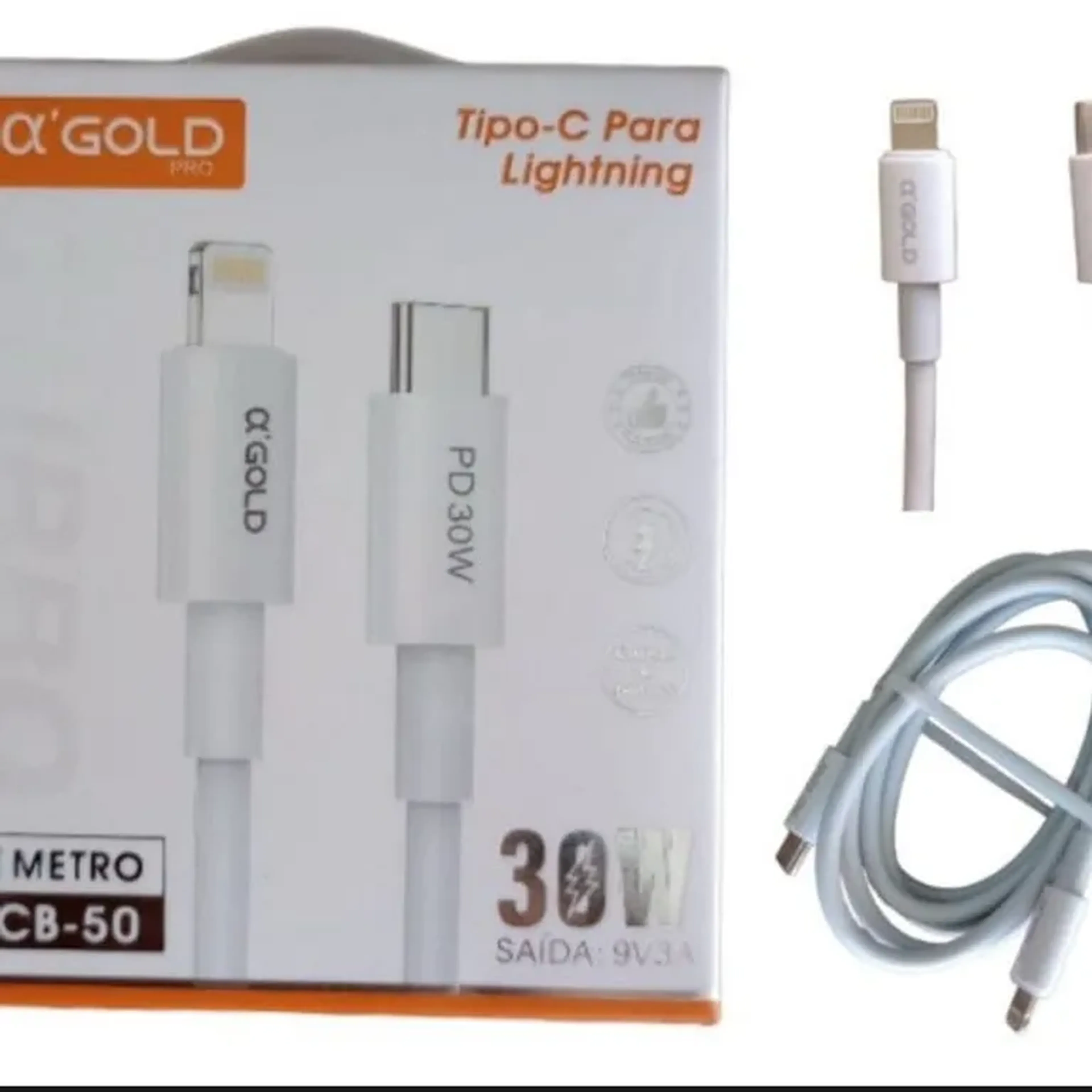CABO TIPO - C PARA LIGHTNING 30W 1METRO CB-50 GOLD imagem
