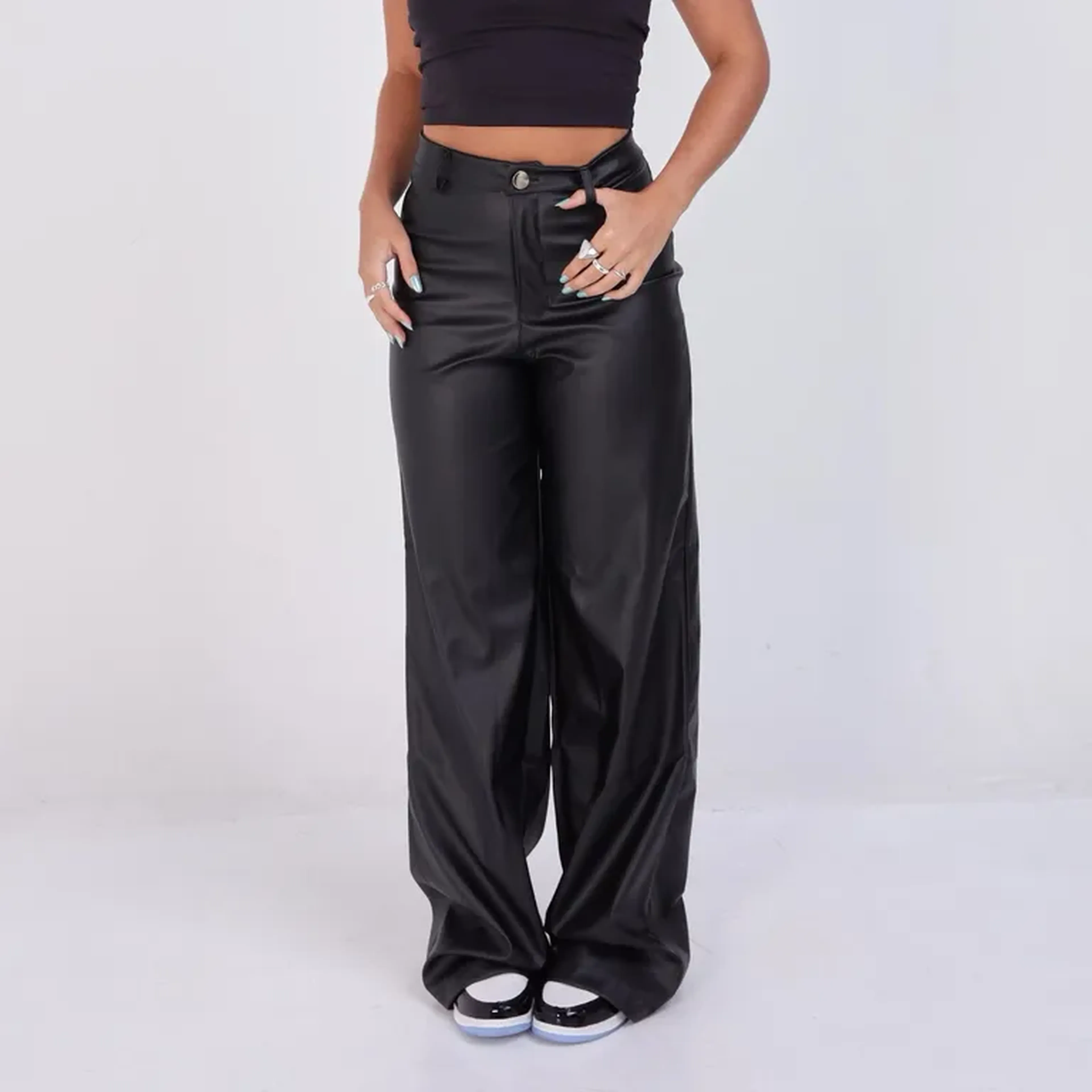 WIDE LEG COURO PRETA imagem
