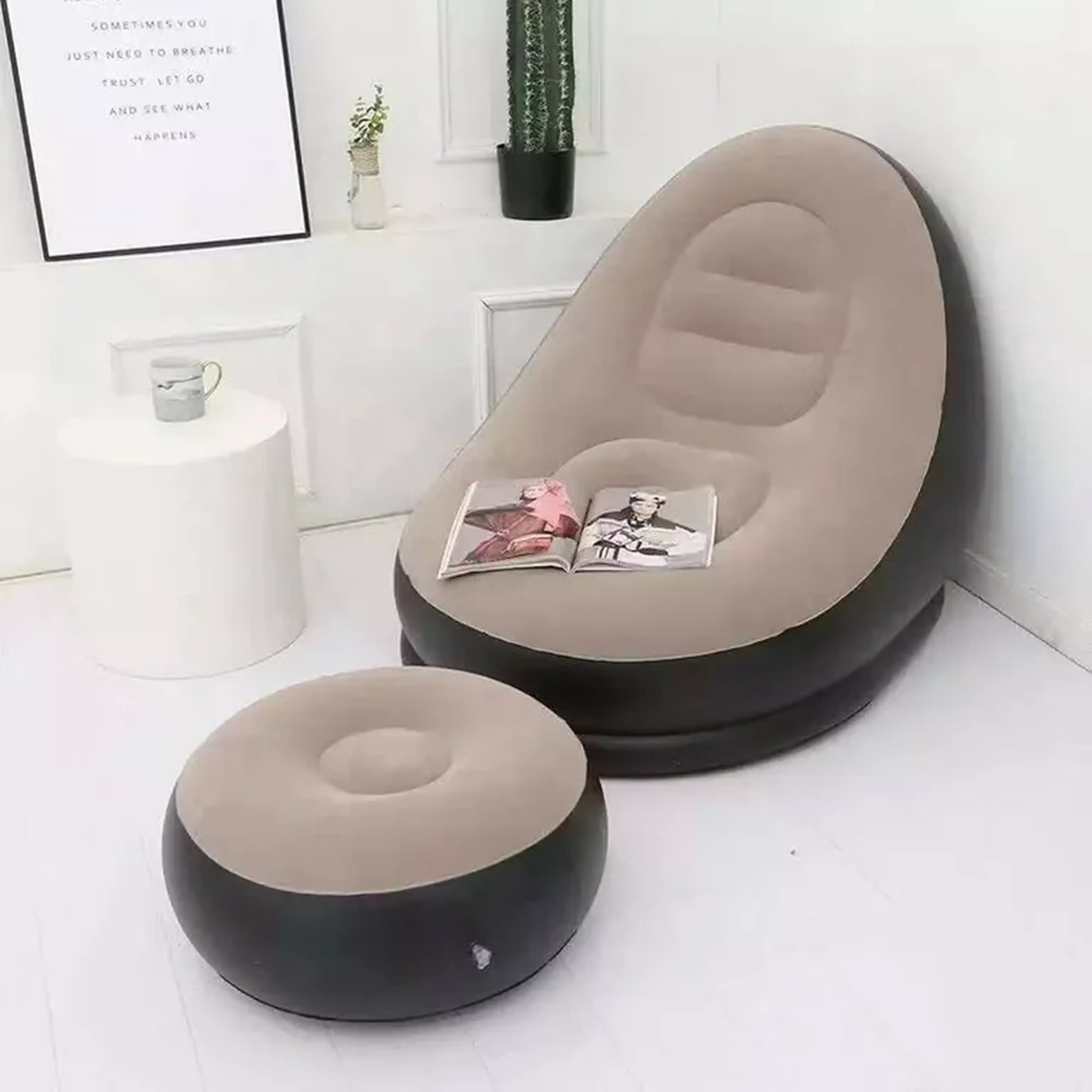 Conjunto Poltrona e Puff Inflável Portátil Descanso Sofá* imagem