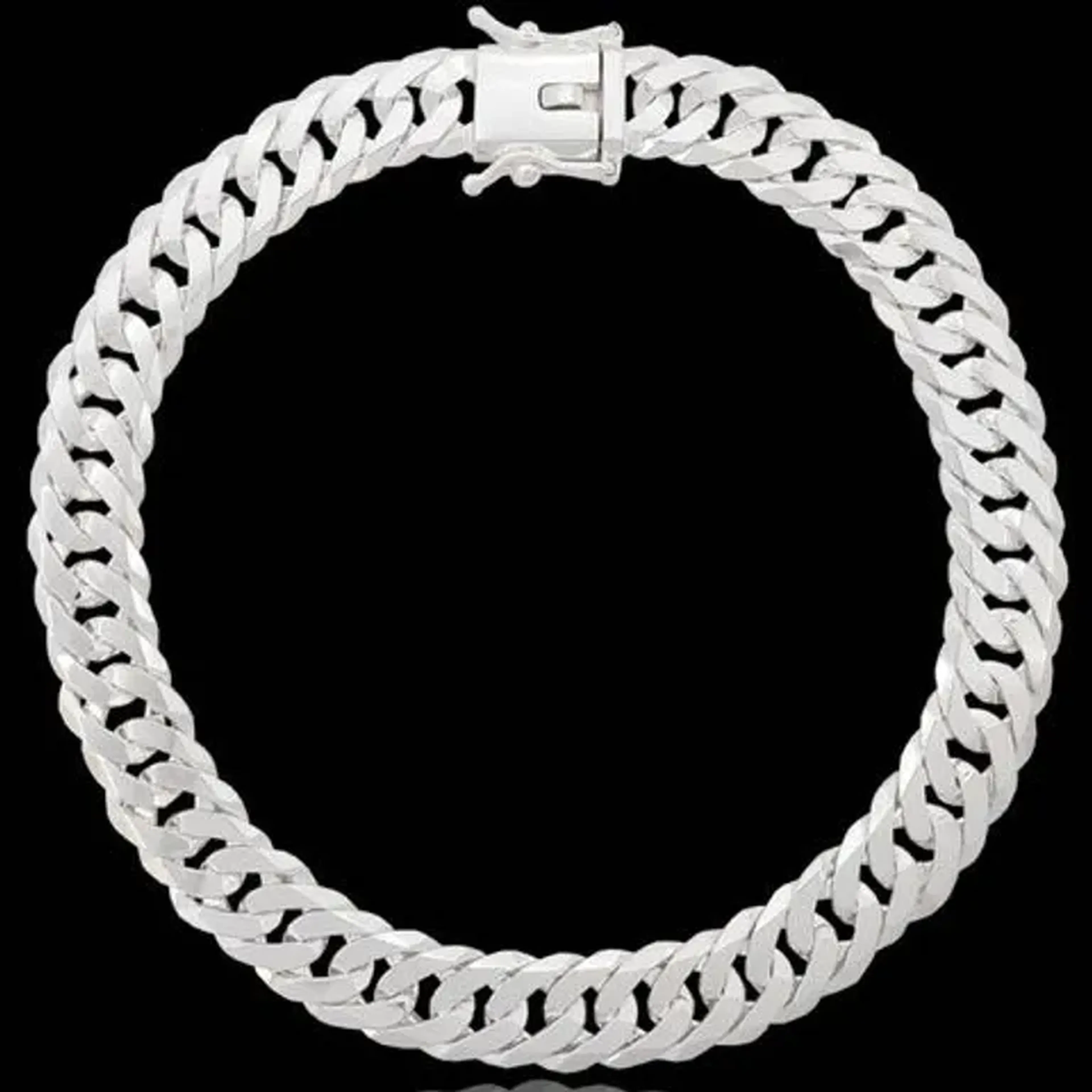 Pulseira Elo Duplo (8mm) Trava Caixão - Prata Legítima imagem