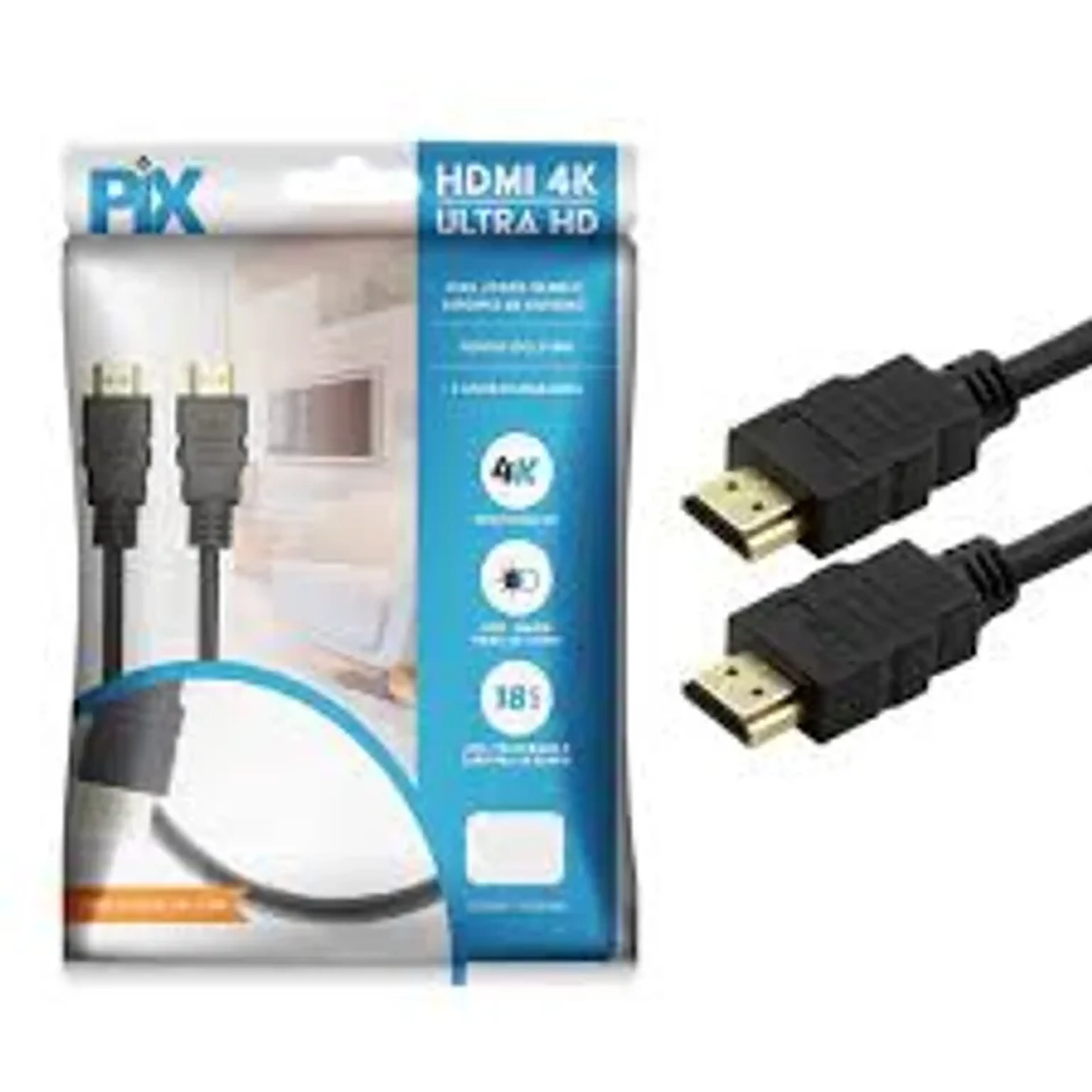 Cabo Hdmi Macho X Macho 2.0 4k Hdr 19 Pinos Gold 1,0 Metro imagem