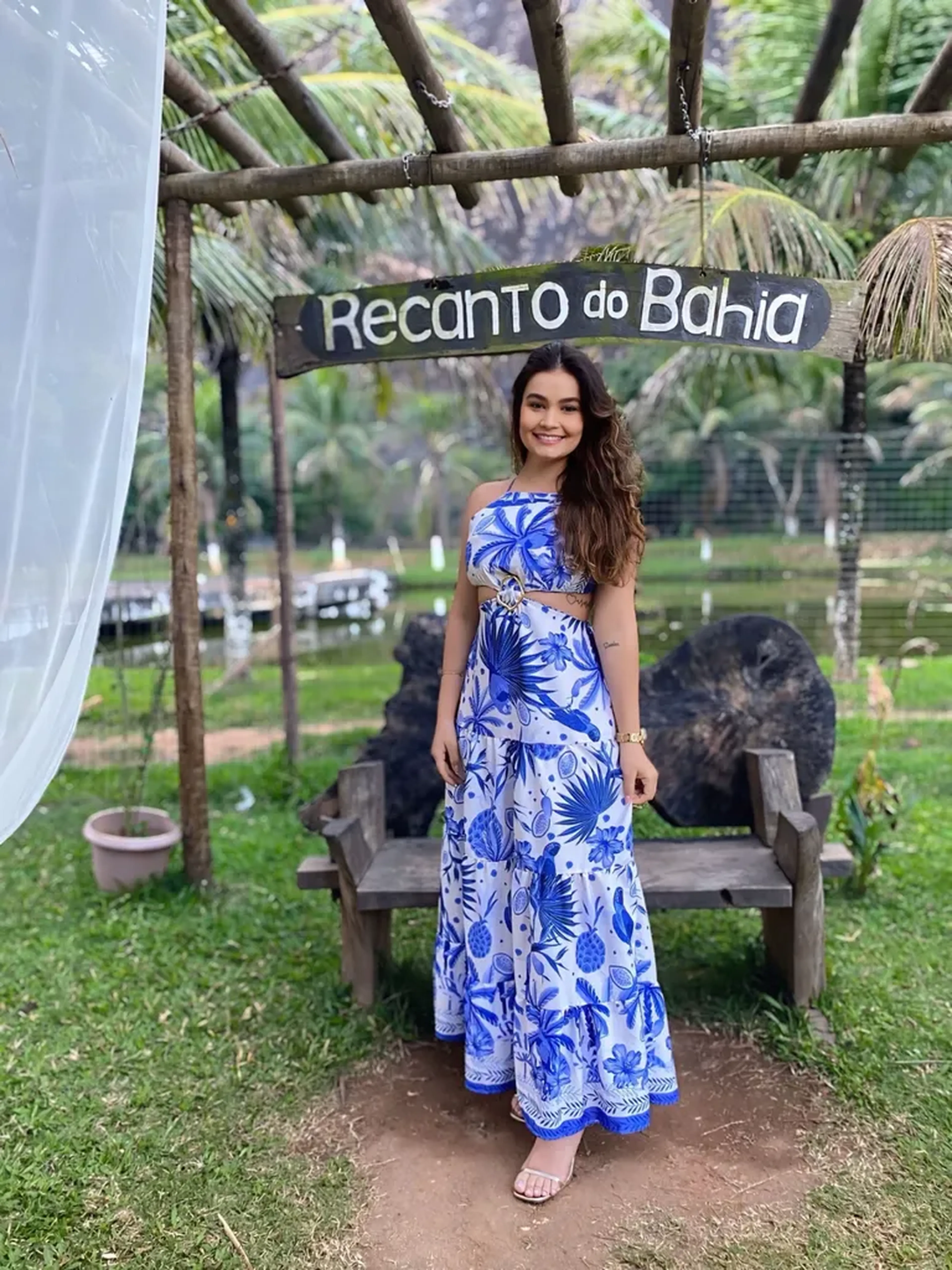 Vestido fivela estampa azul imagem