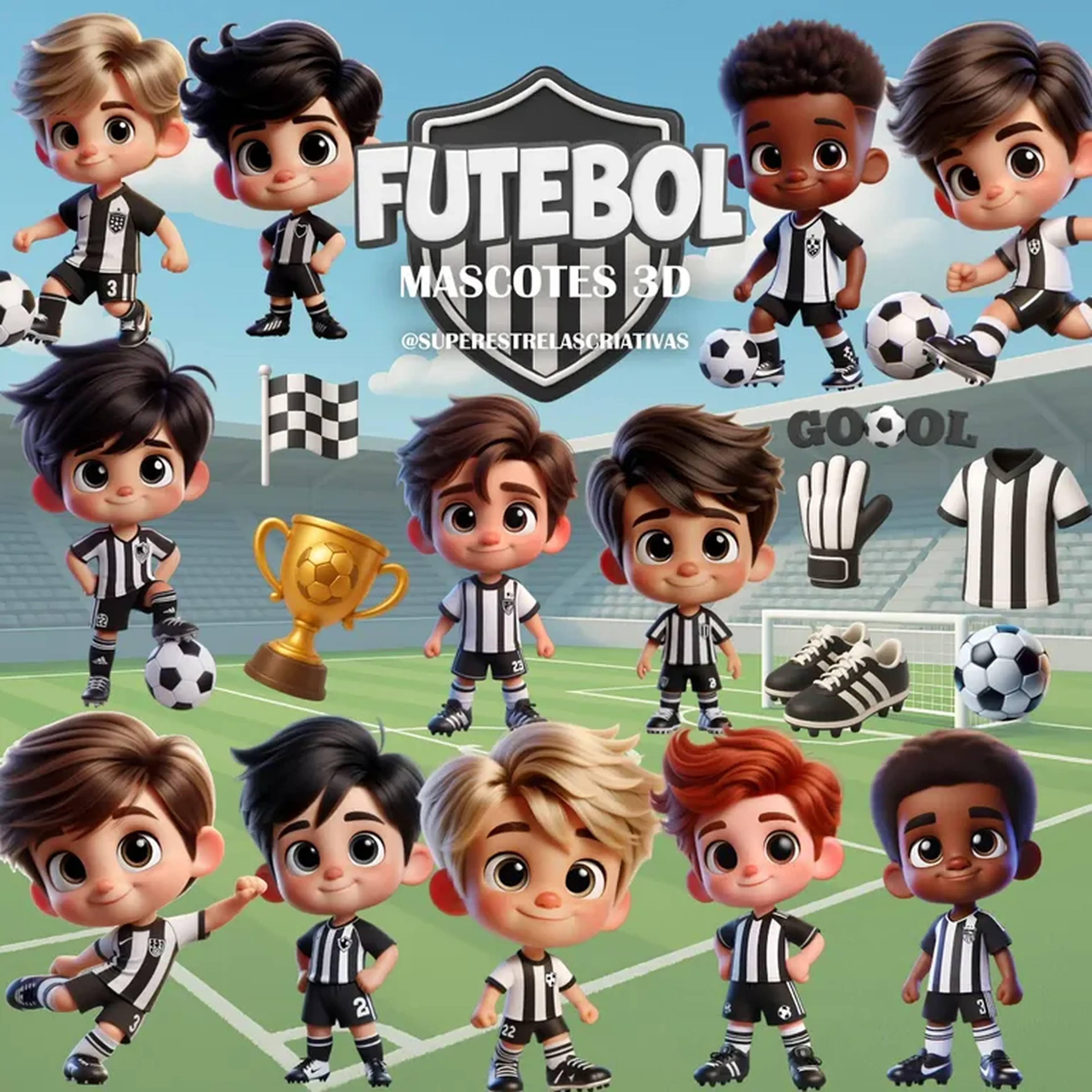 Kit Digital Futebol Mascotes 3d 1# imagem