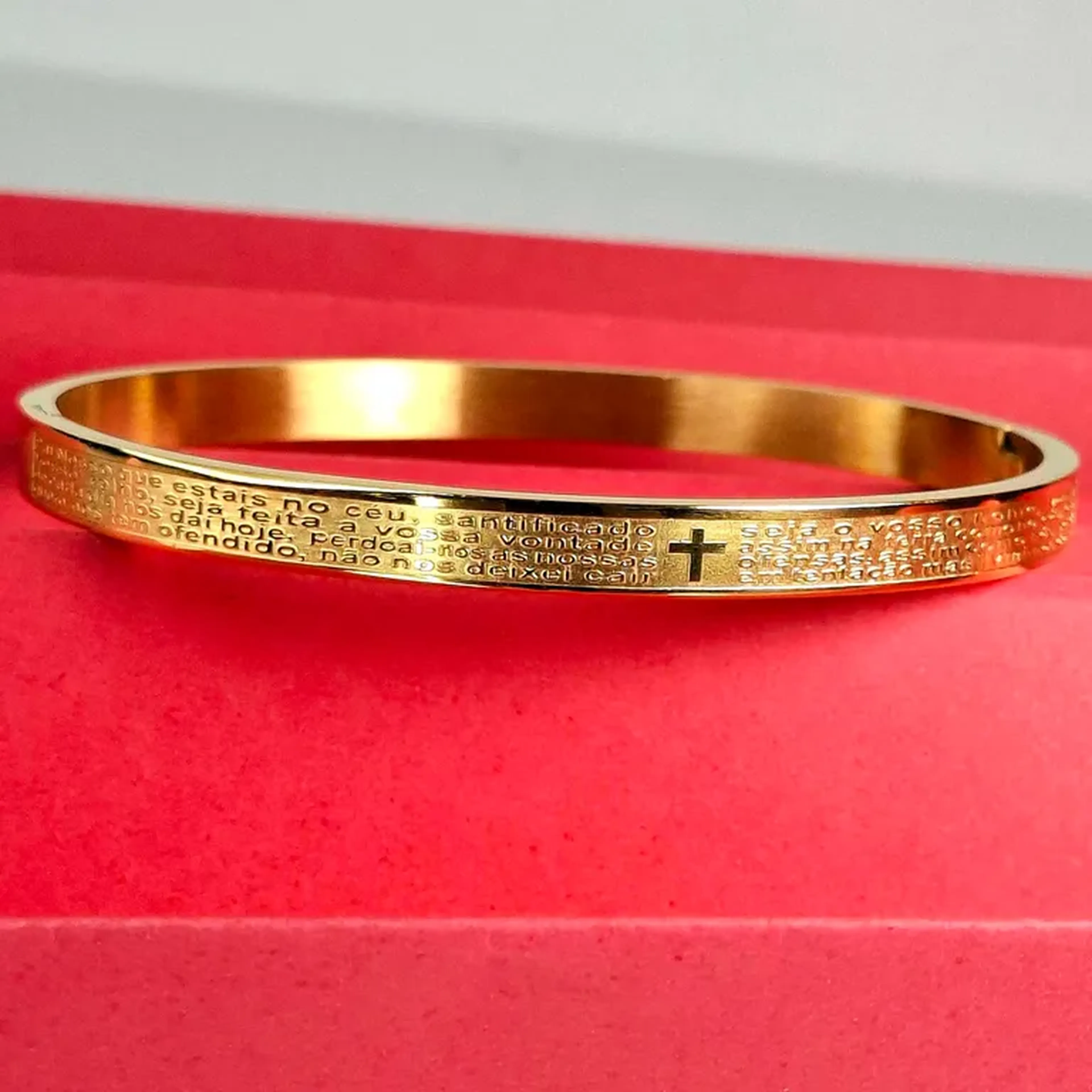 Bracelete Pai Nosso Aço Inox Dourado 100340 100341 imagem