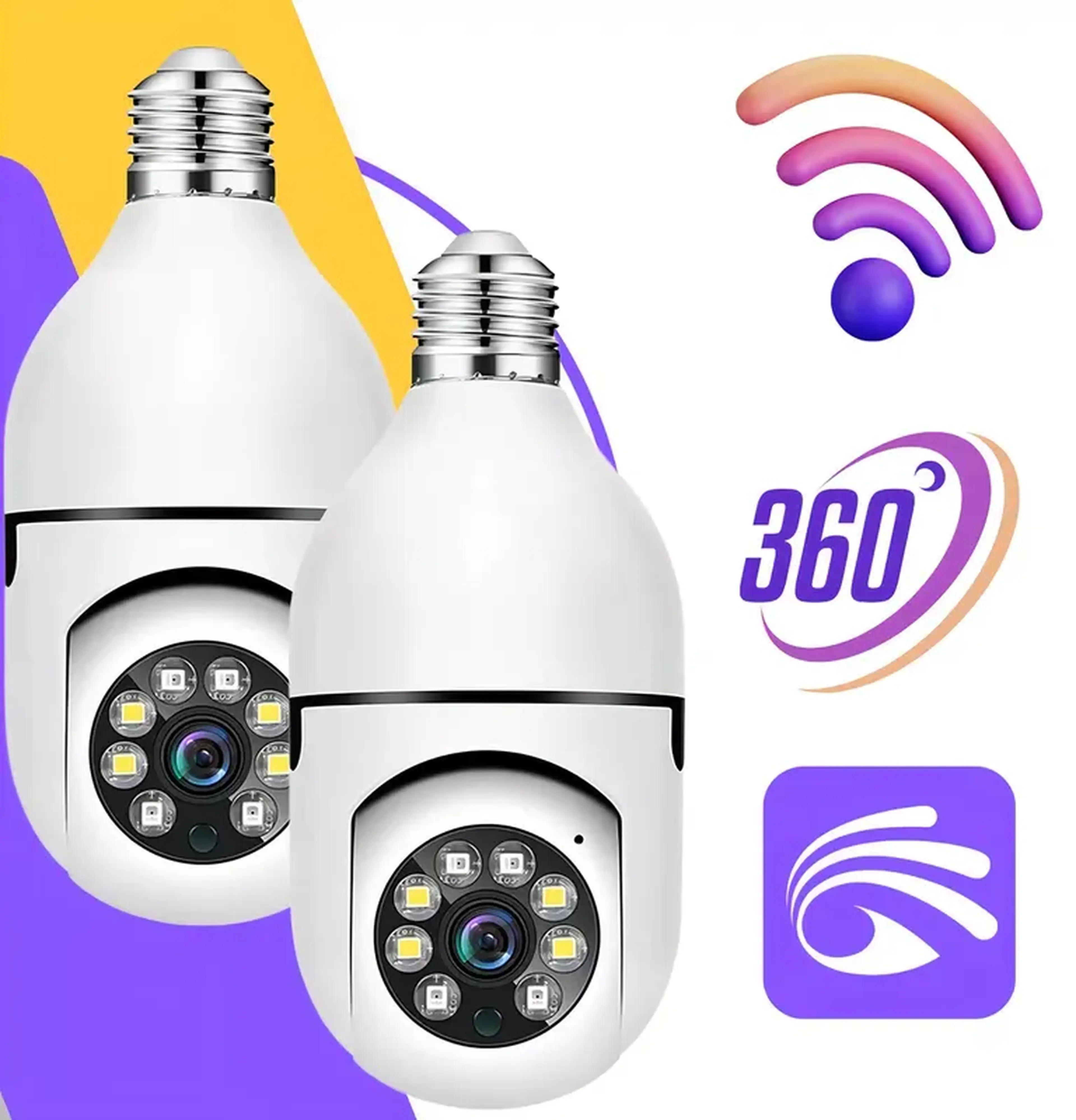 Kit 2 Câmera Lâmpada Giratória Wifi 360 imagem