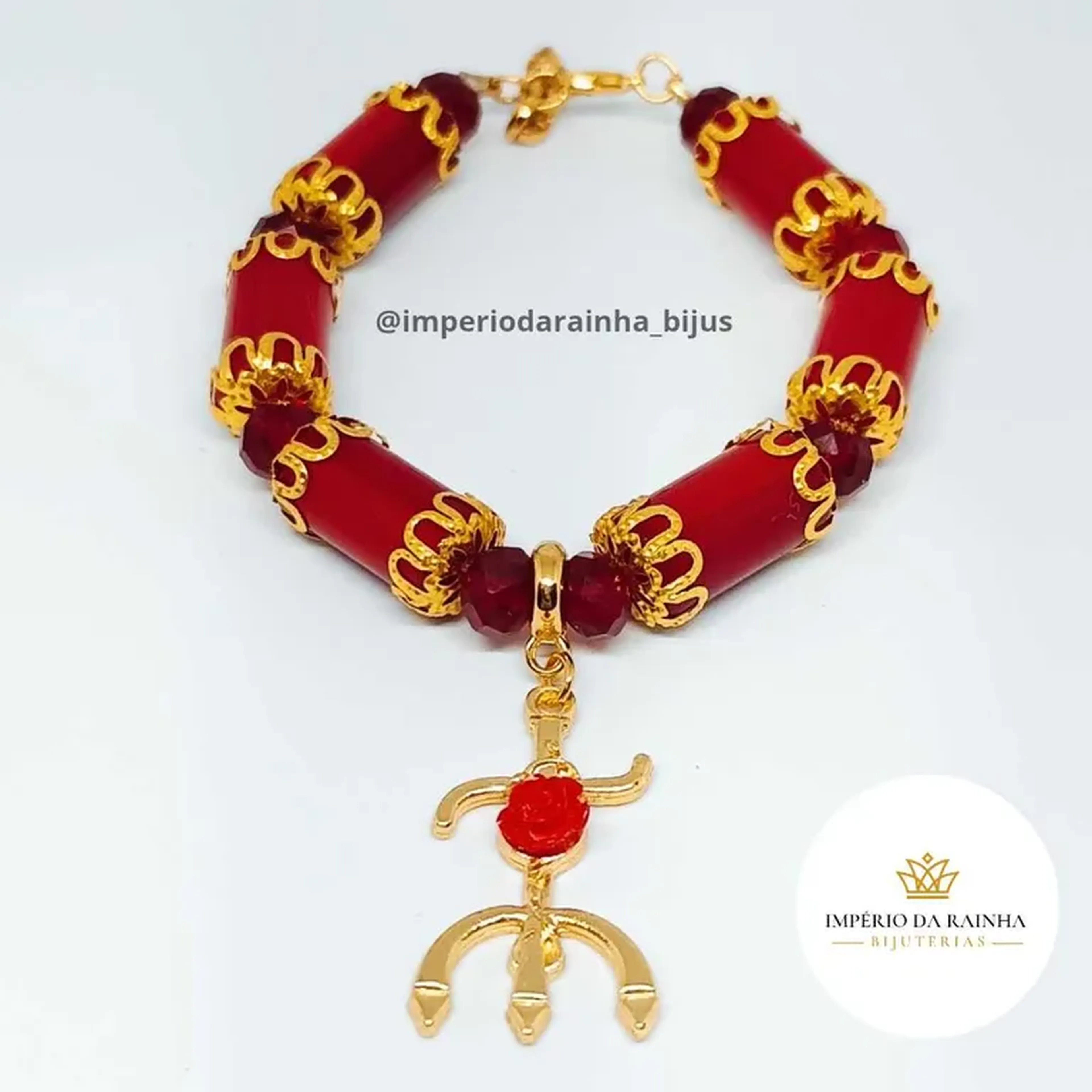 Pulseira Luxo Pomba Gira Vermelho e Dourado imagem