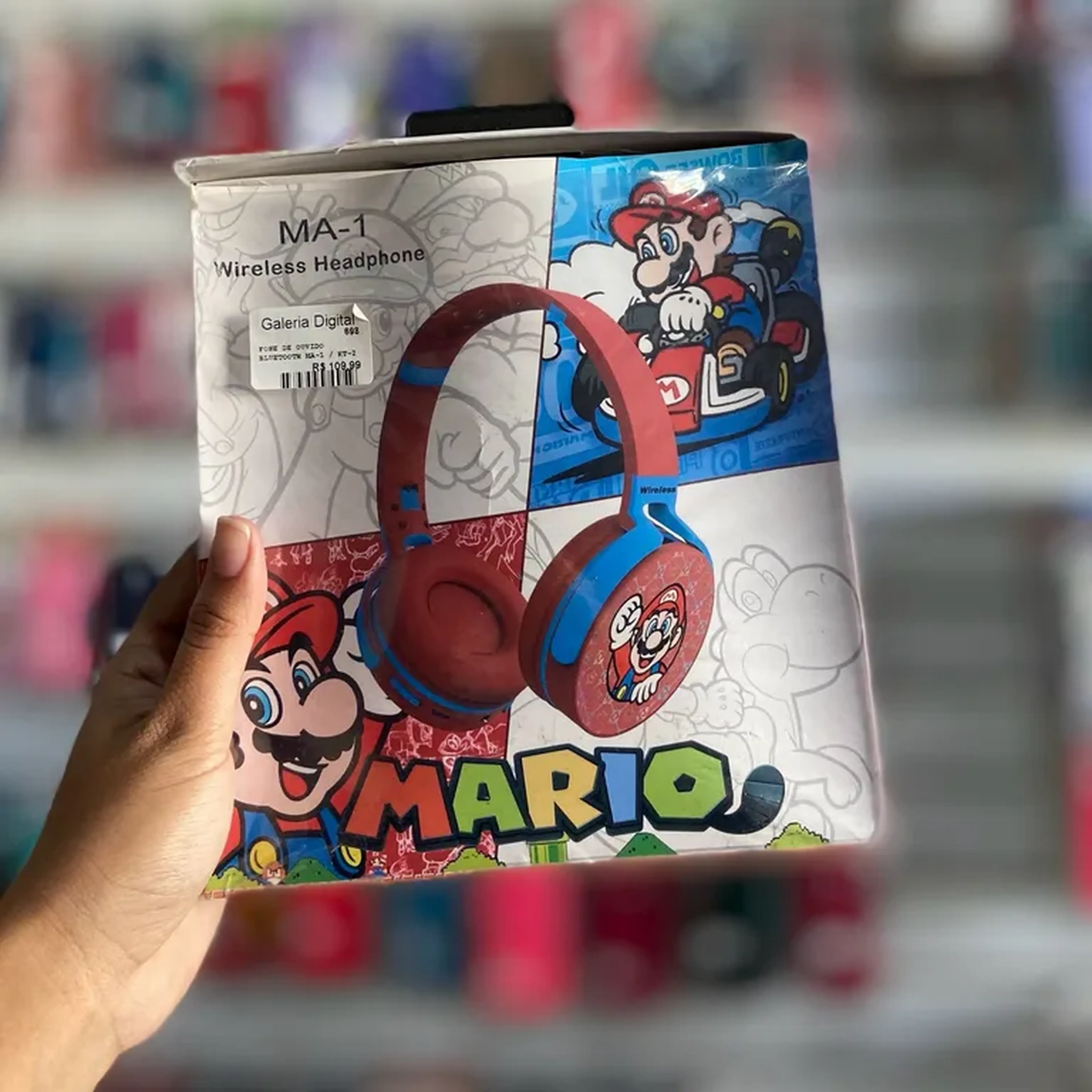 Fone Bluetooth infantil Mario bross imagem