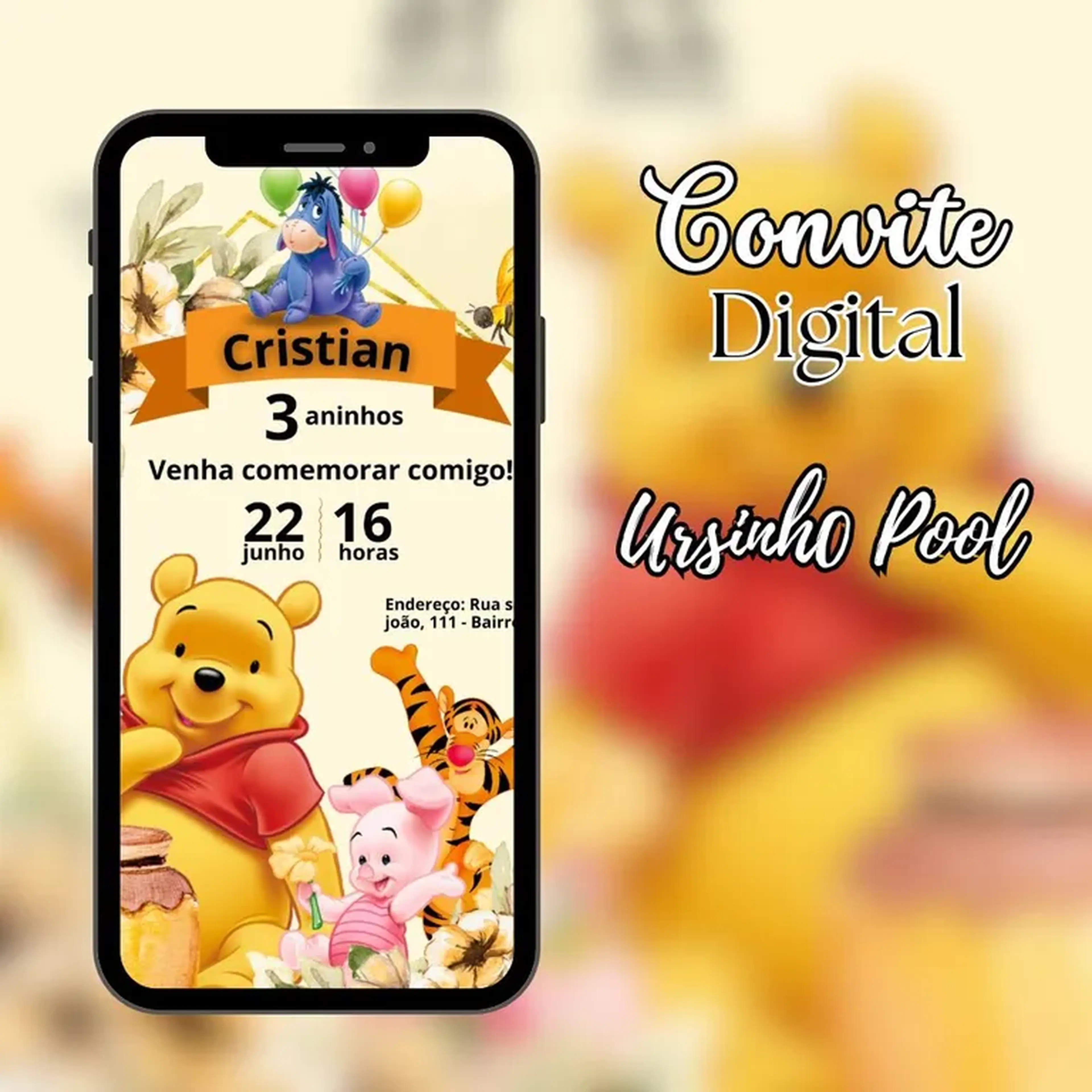 Convite Digital - Ursinho Pooh imagem