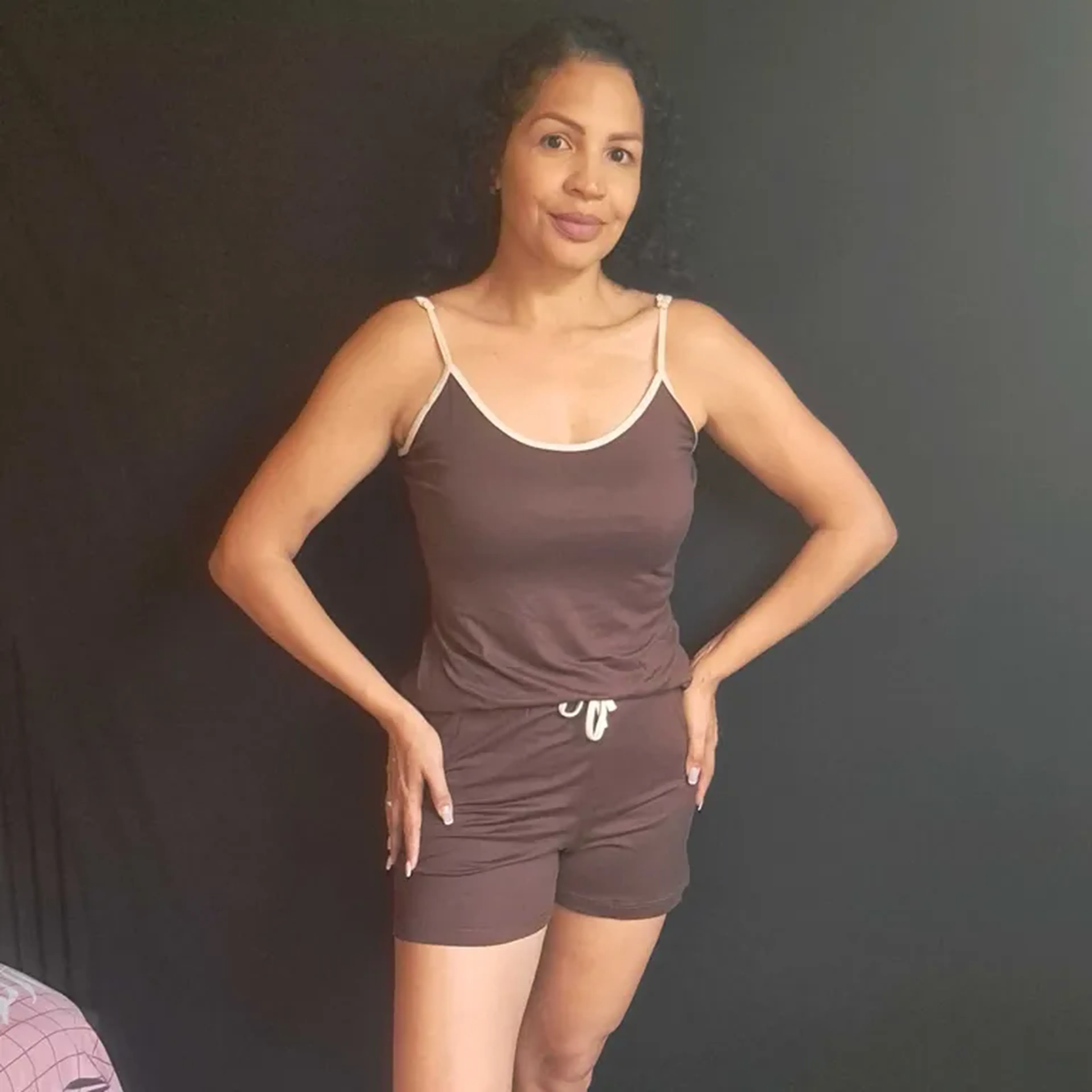 Pijama de Alça com Short - Marrom imagem