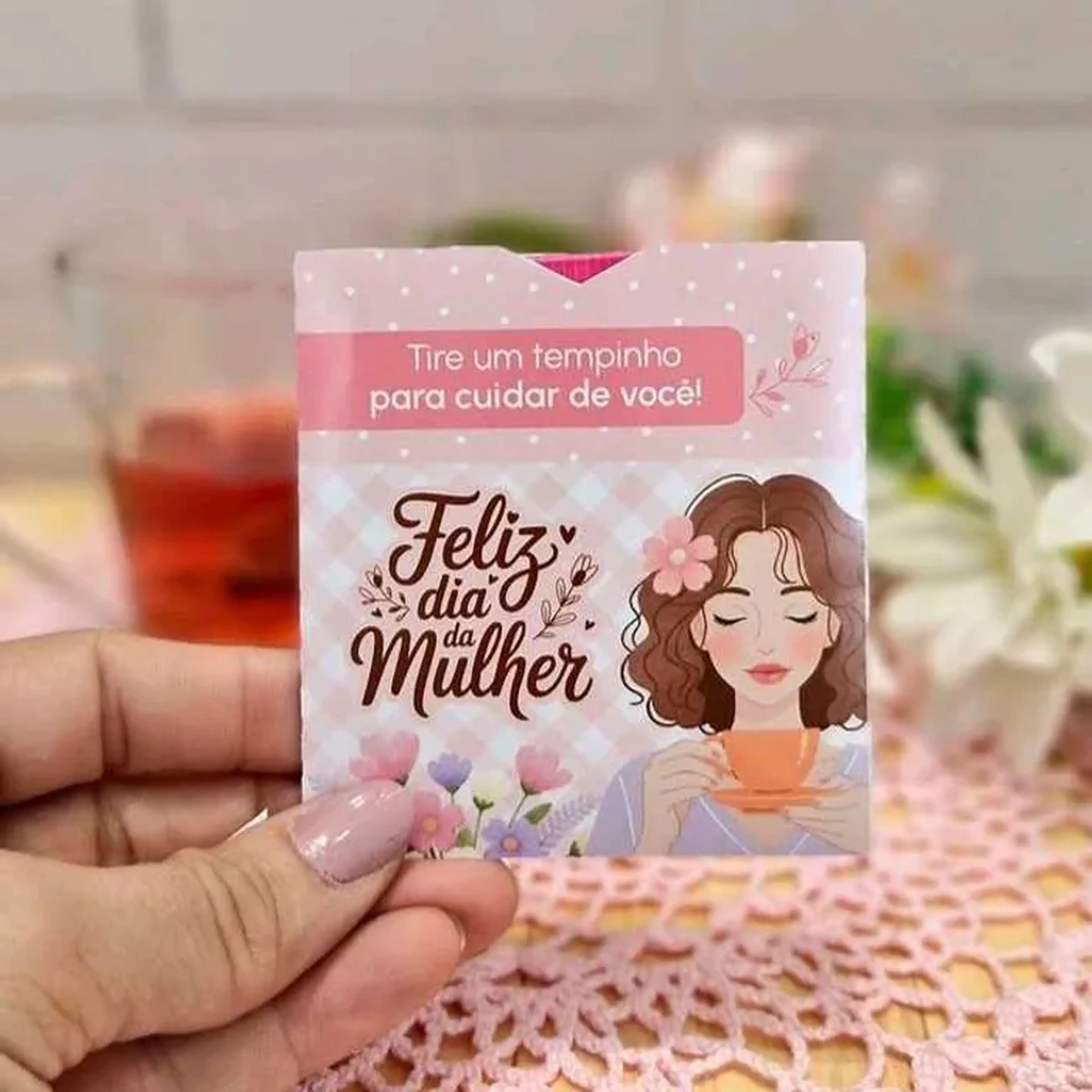 Sachê Chá Lembrança dia da Mulher imagem