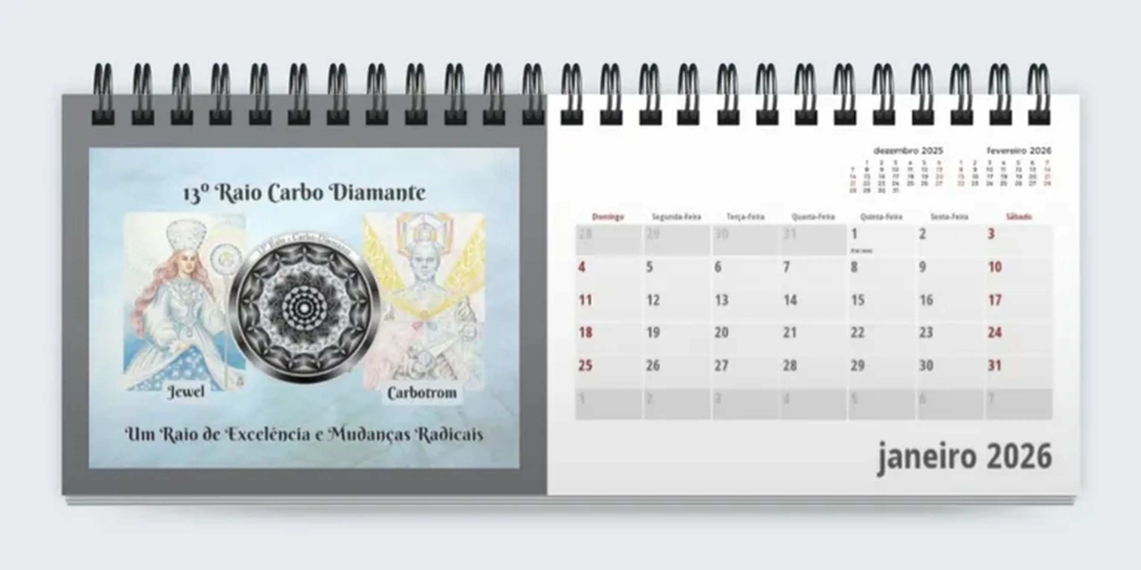 Calendário 2026 de Mesa - Os 12 Raios Ocultos da Nova Consciênci imagem