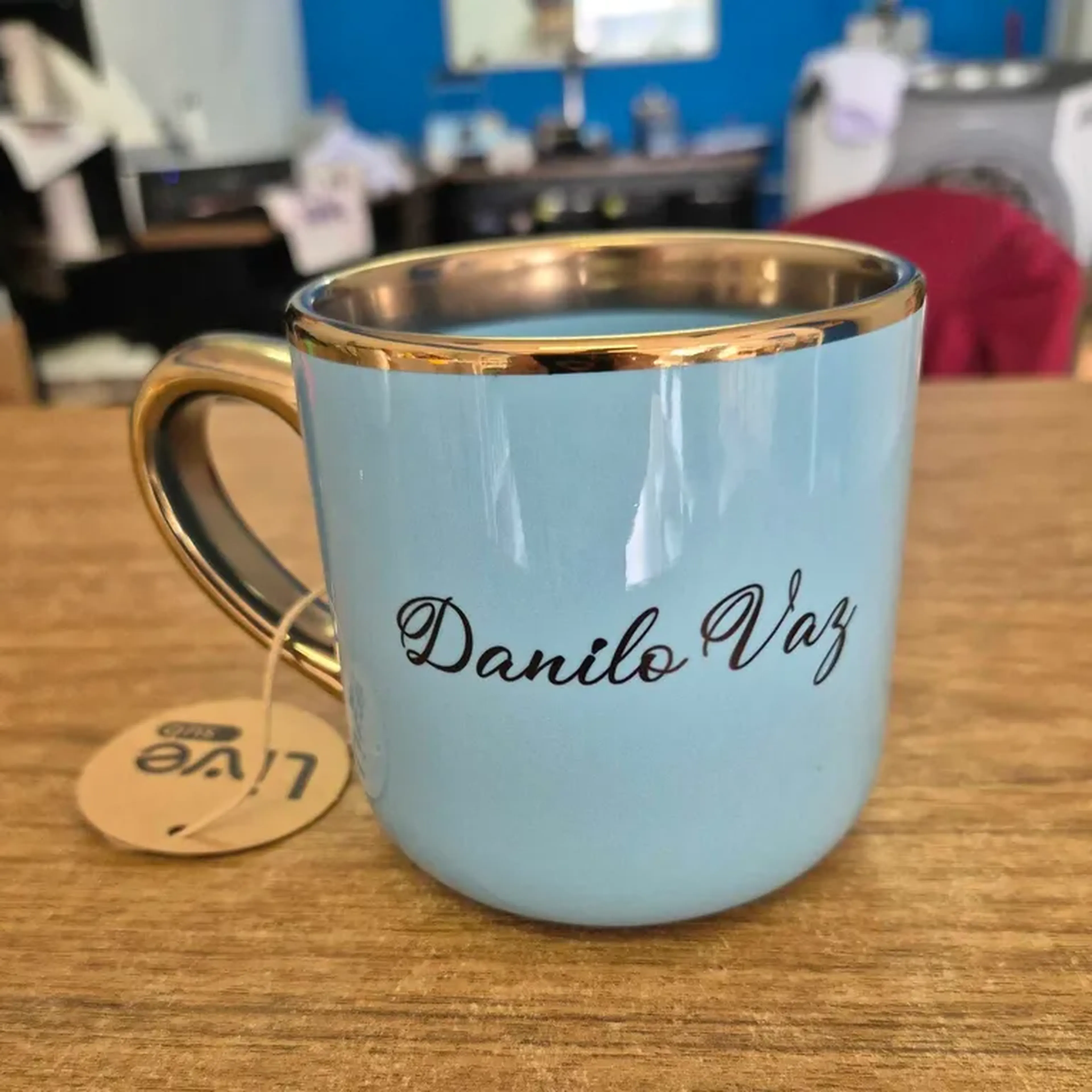 Caneca Imperial Azul borda dourada imagem