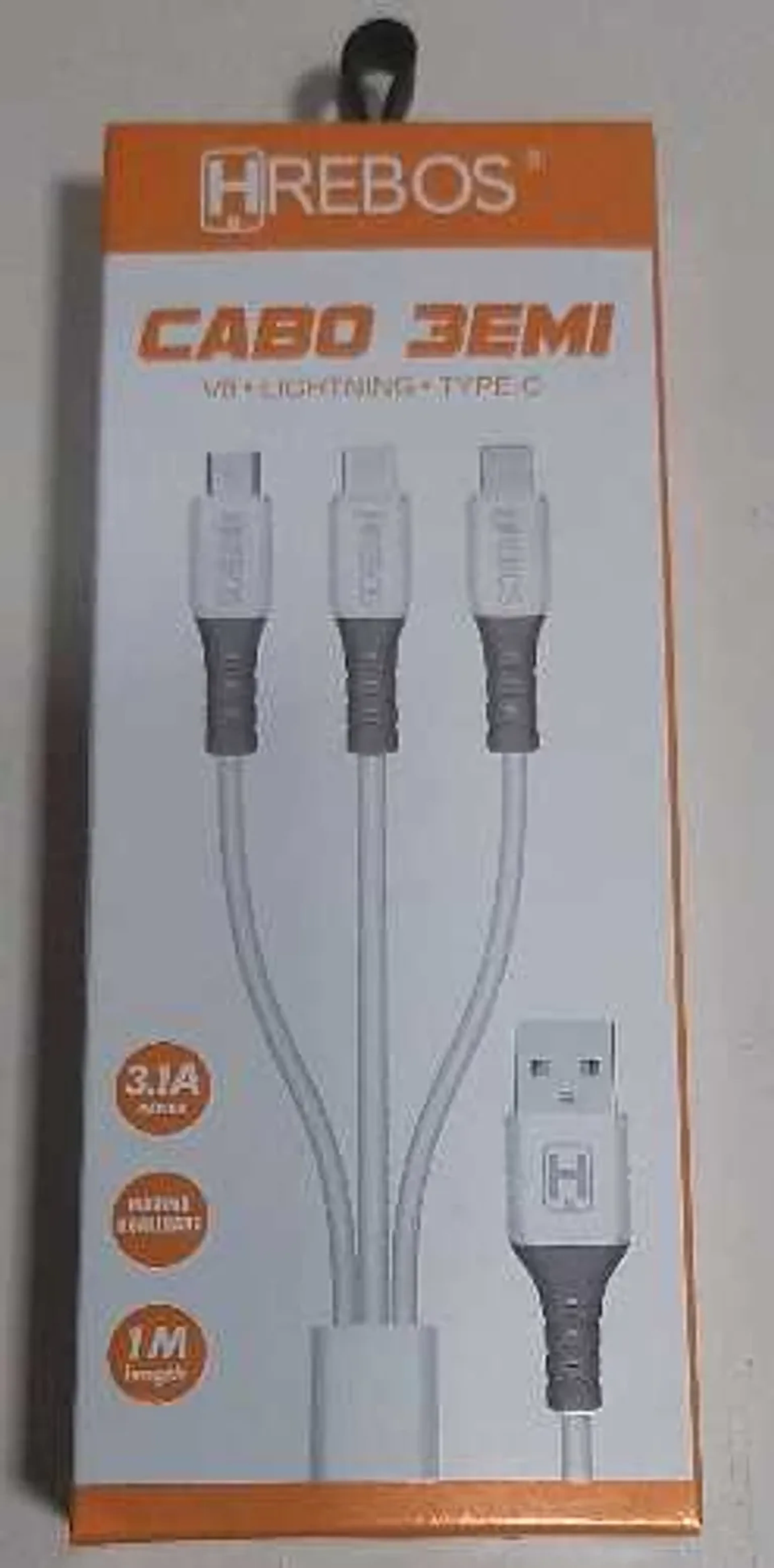 Cabo 3x1 tipo C - V-8 Iphone - HREBOS imagem