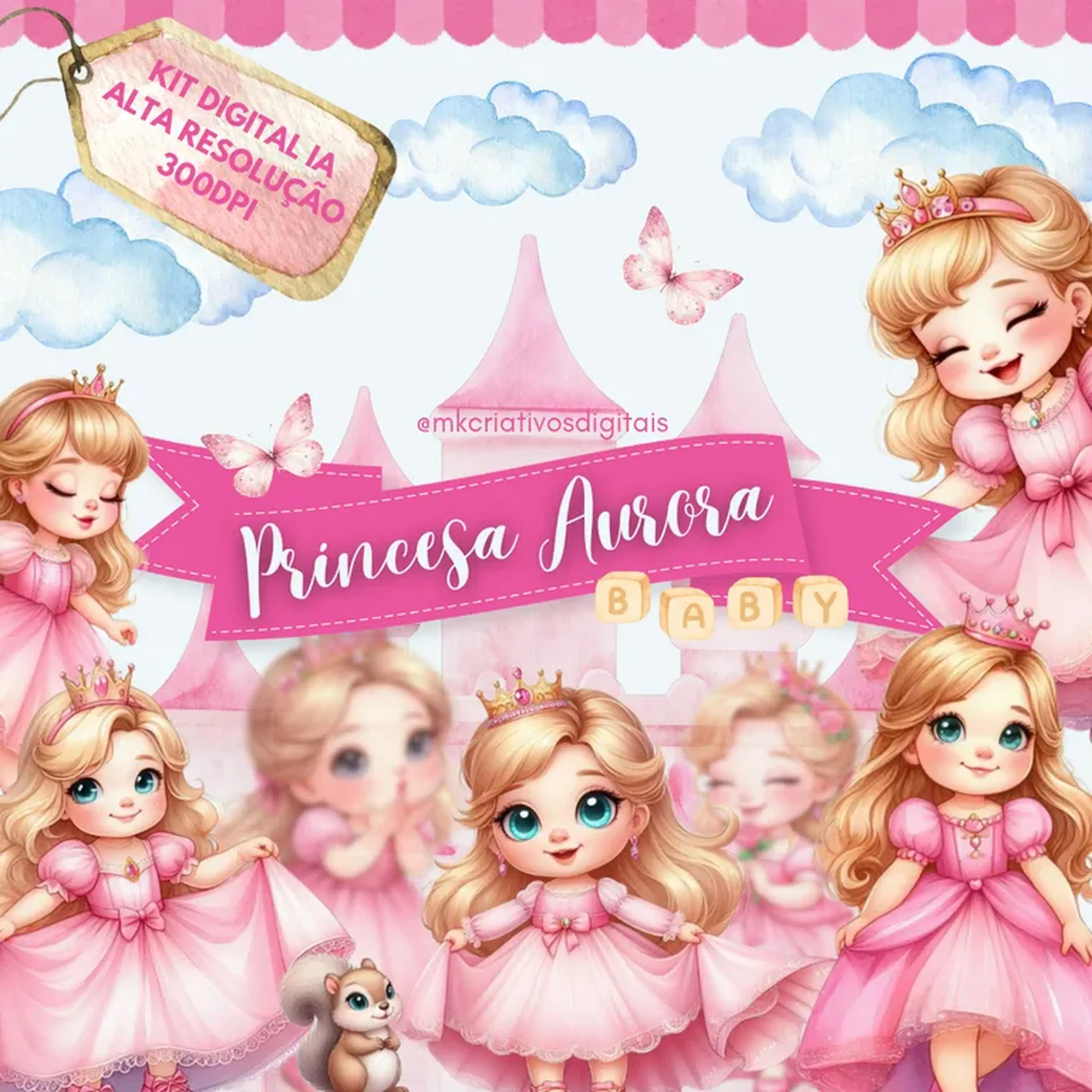 Kit Digital Princesa Aurora Baby Aquarela - PNG IA imagem