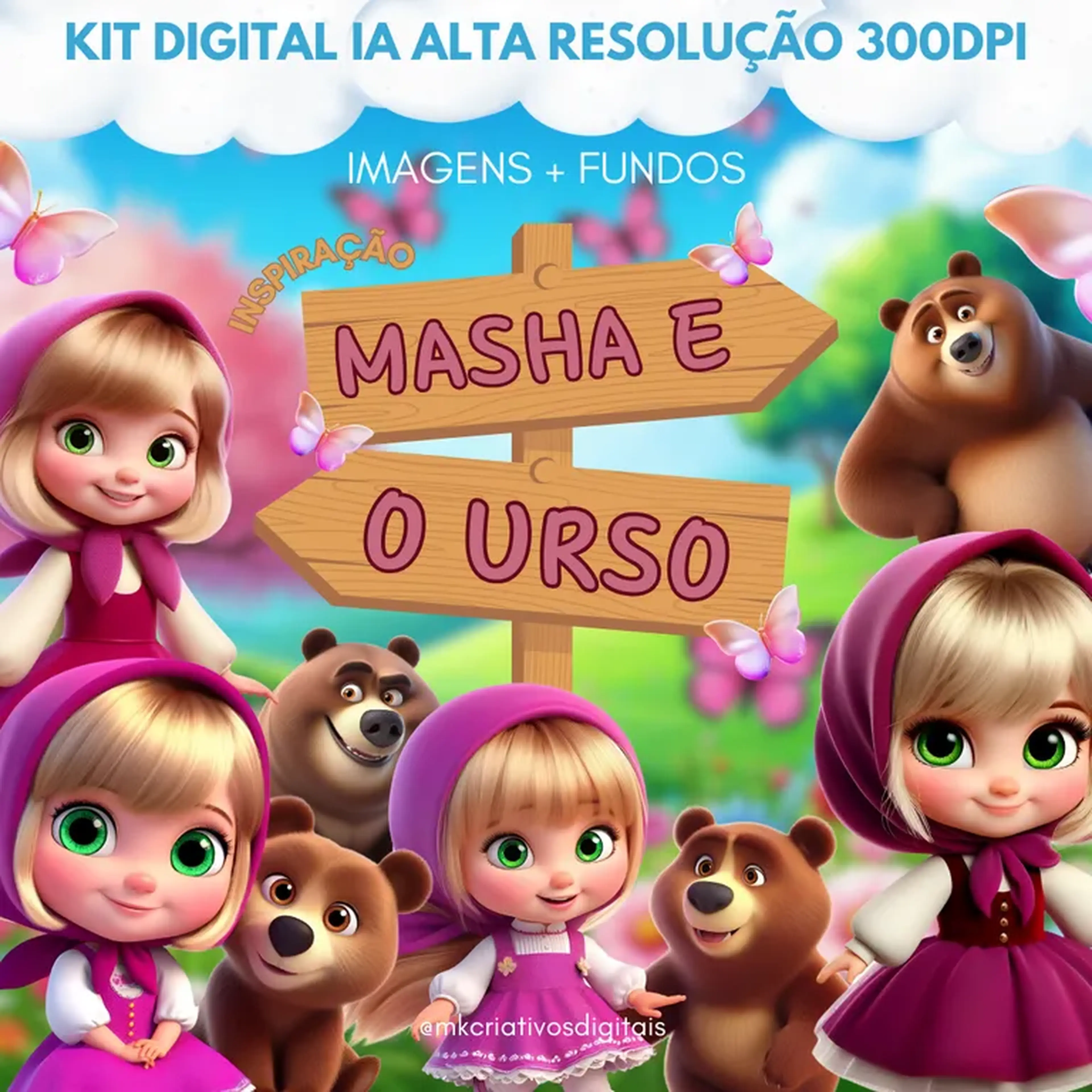 Kit Digital Masha e o Urso Inspiração - PNG IA imagem