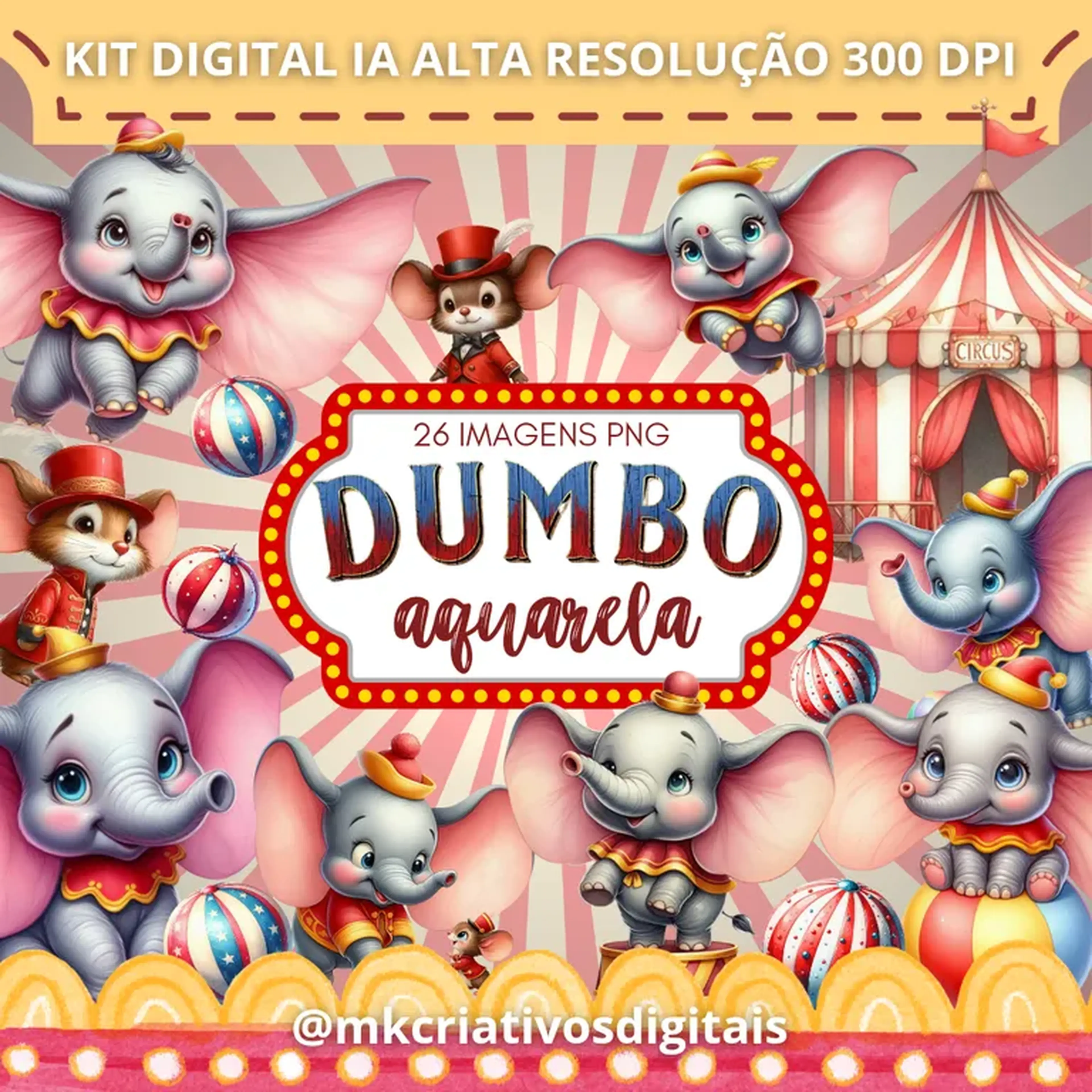 Kit Digital Dumbo Aquarela - PNG IA imagem