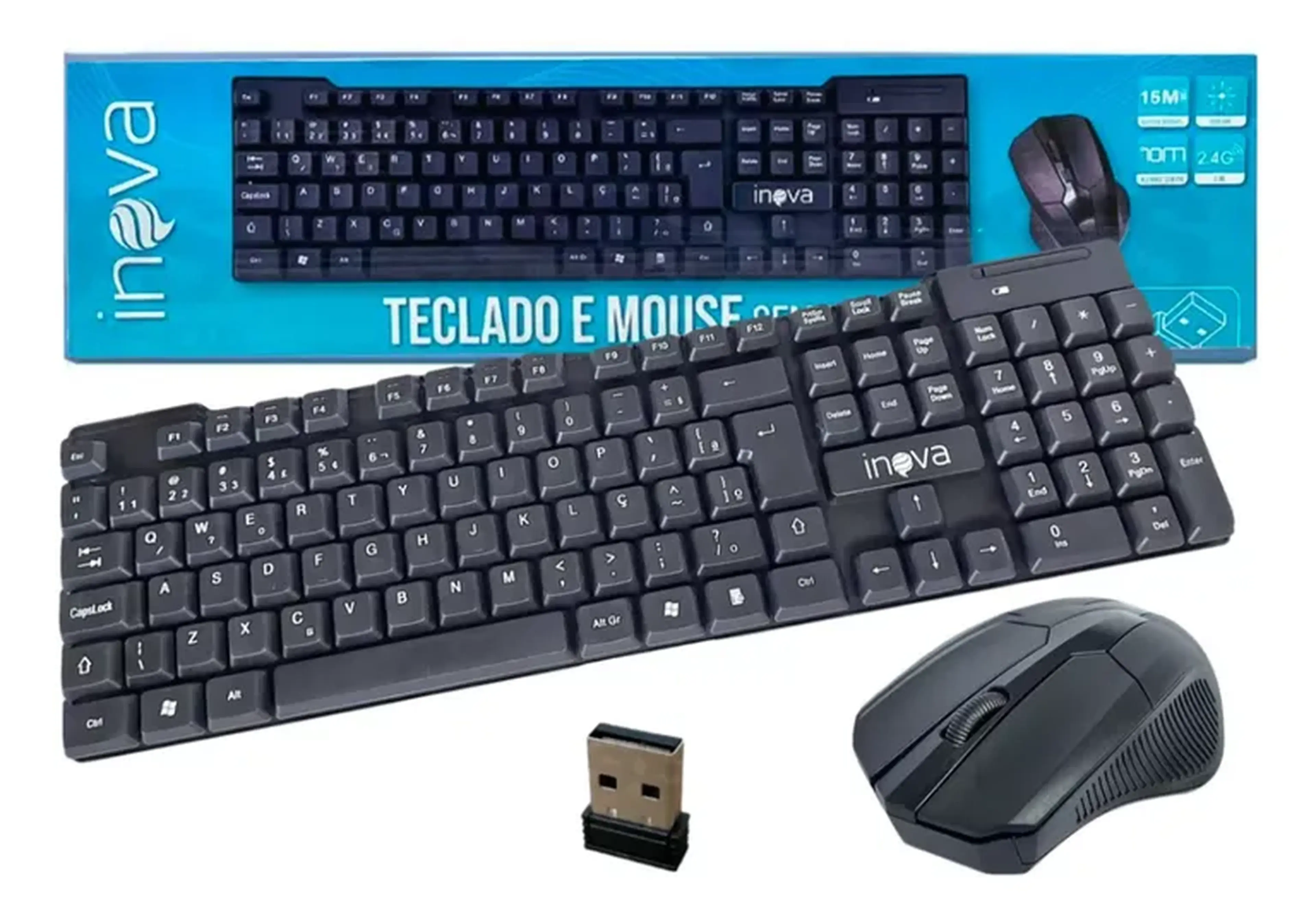 Kit Teclado E Mouse Sem Fio Wireless 2.4g Slim Cor Preto Inova imagem