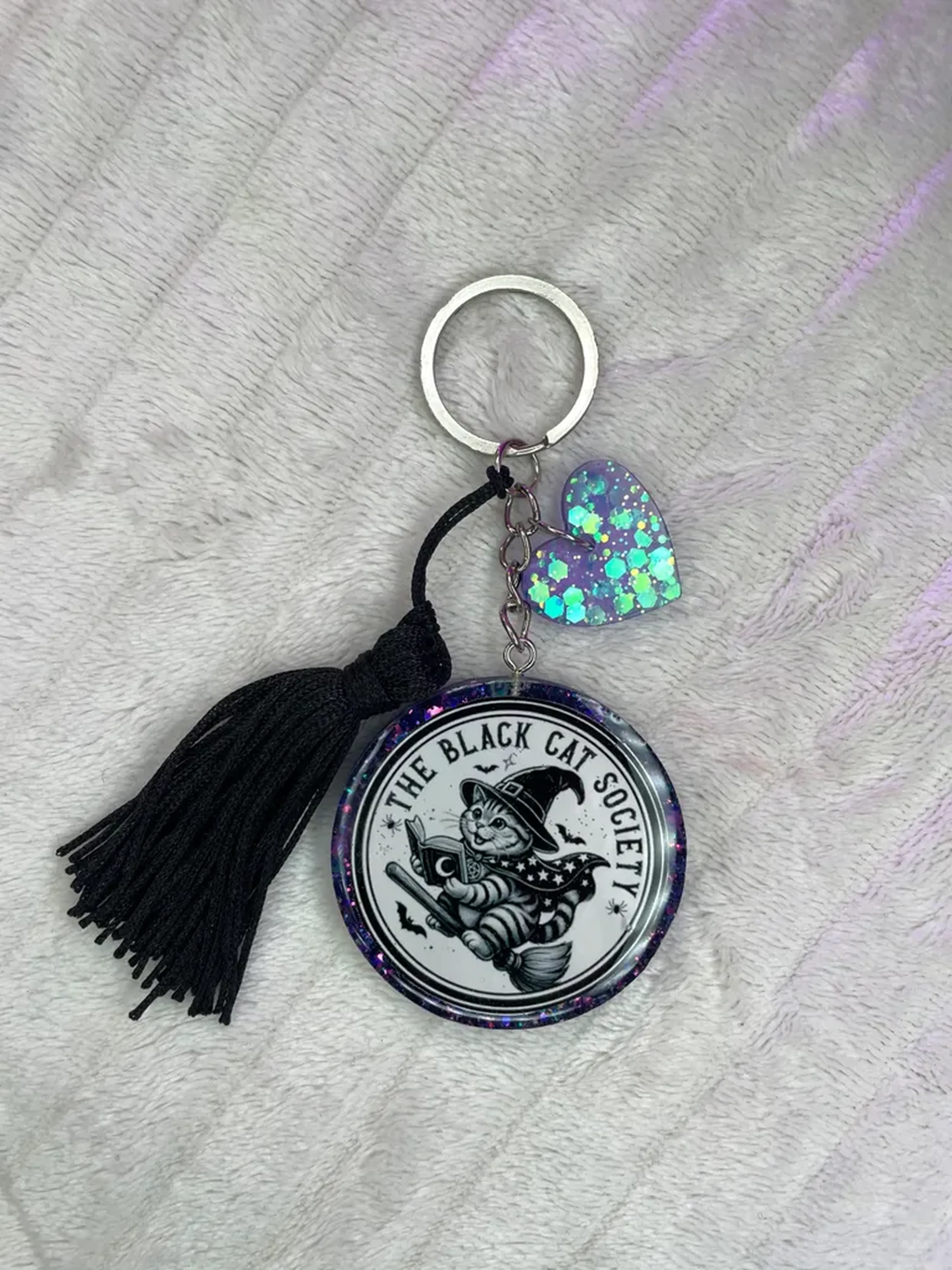 Chaveiro redondo gatinho glitter roxo imagem