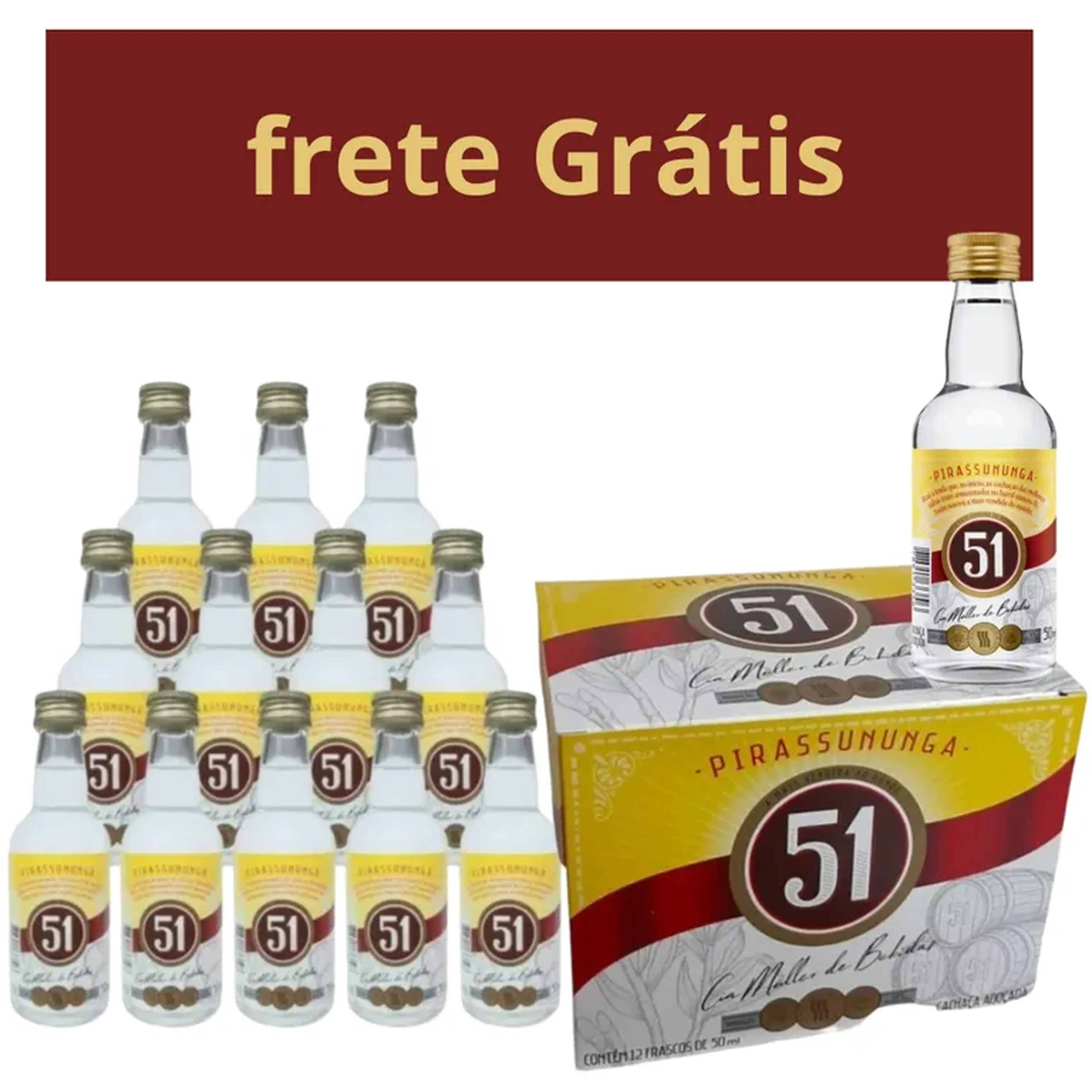 12 Miniaturas Cachaça 51 De 50 Ml Cada Boa Ideia Colecionador imagem