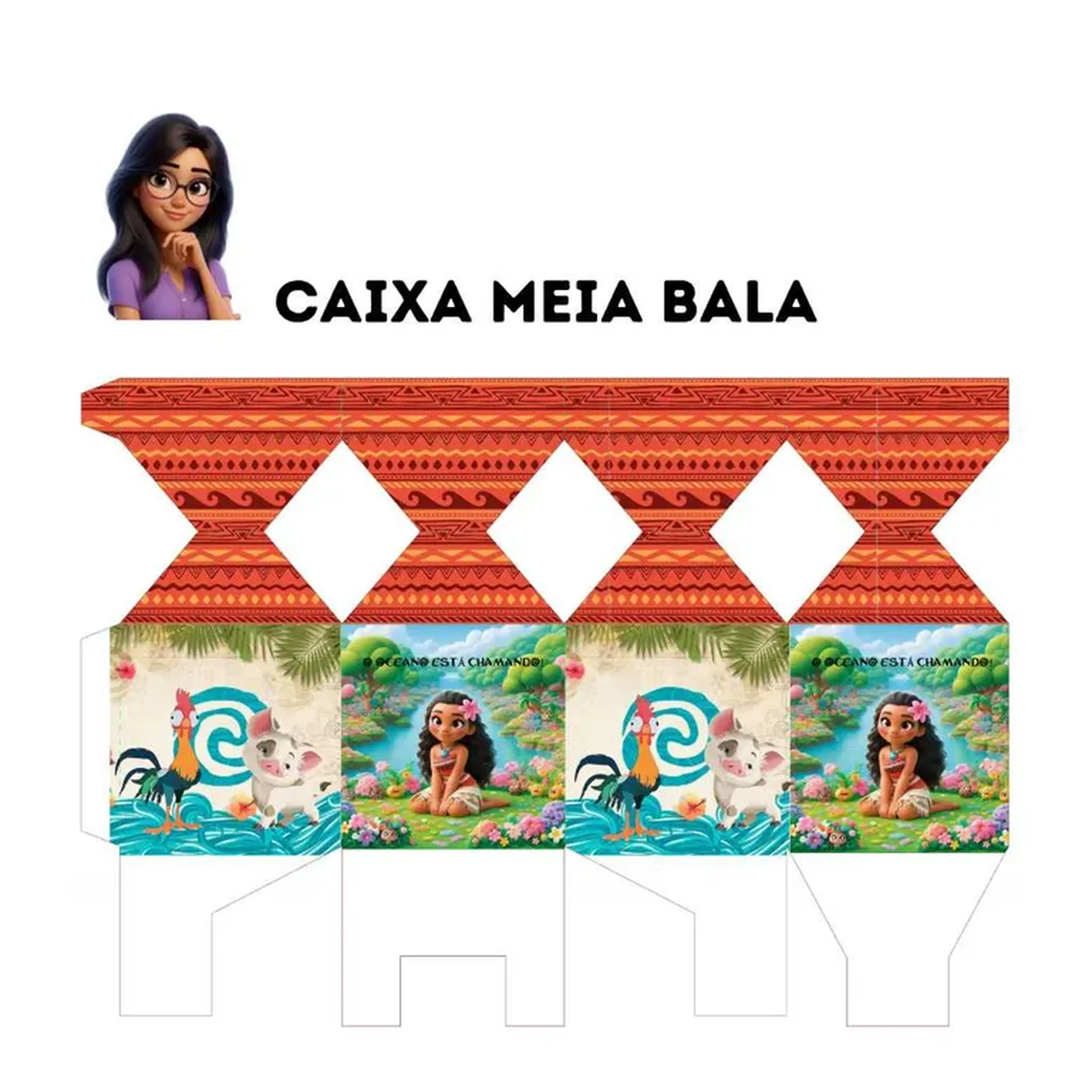 caixa meia bala tema Moana imagem