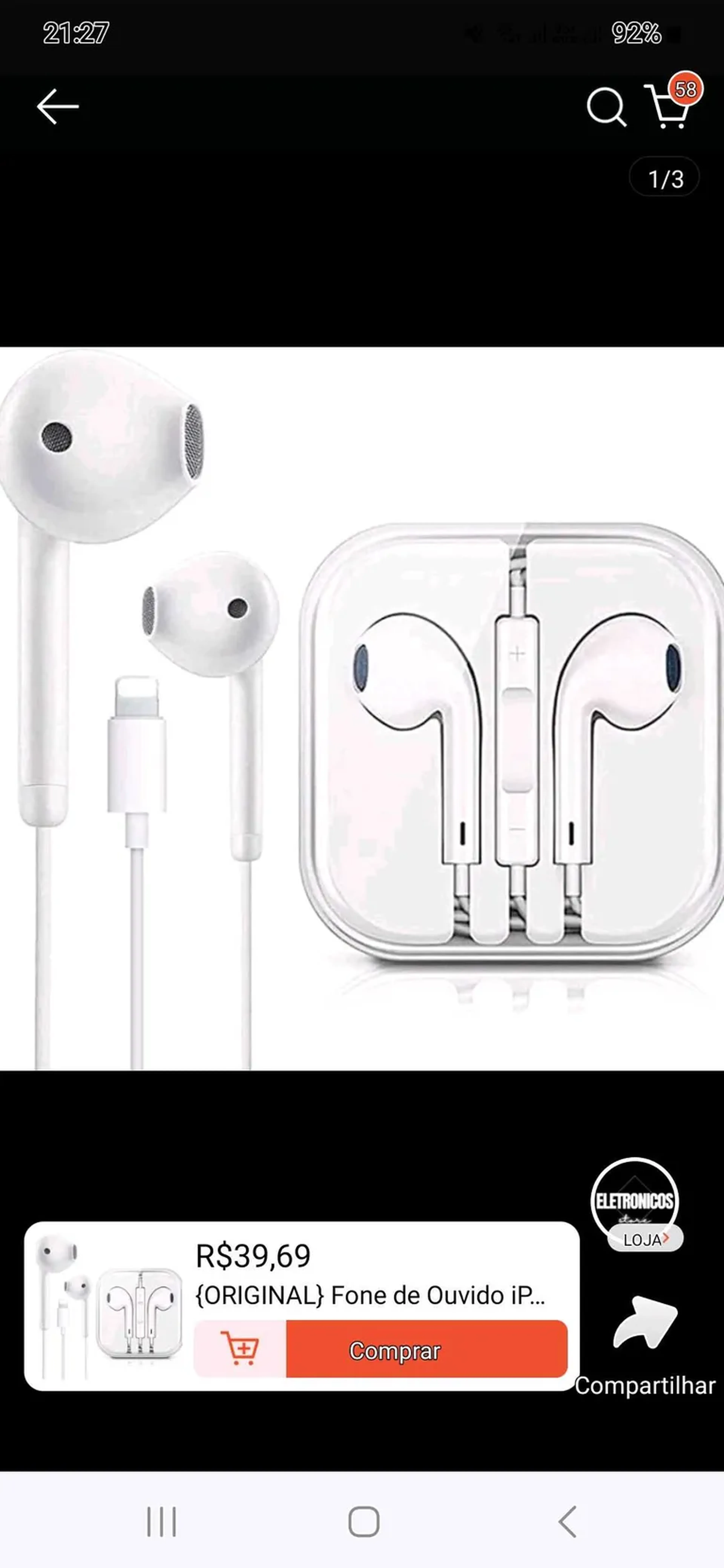 Fone de Ouvido Iphone 15 Pro Max Original imagem