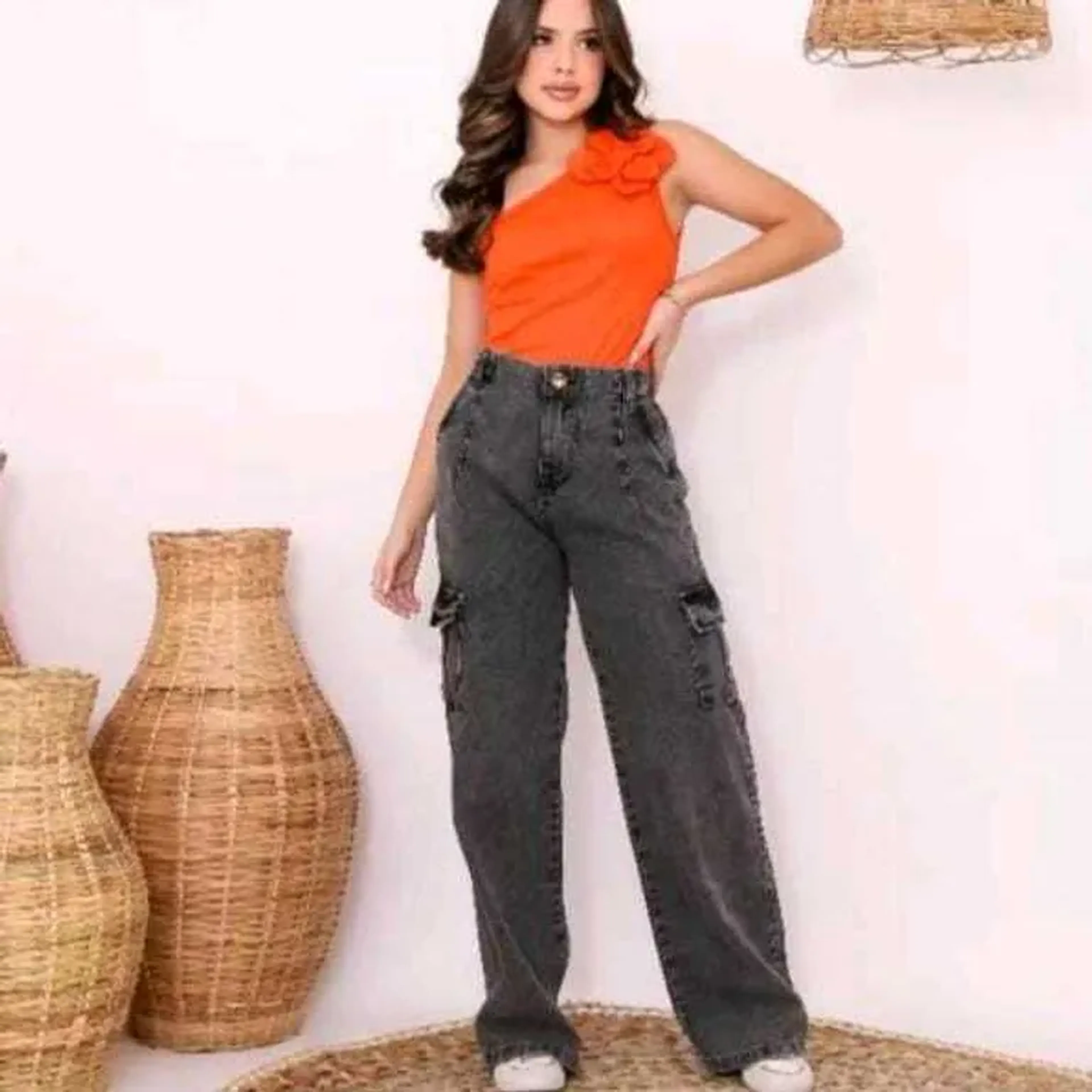 Calça Jeans Cargo grafite imagem