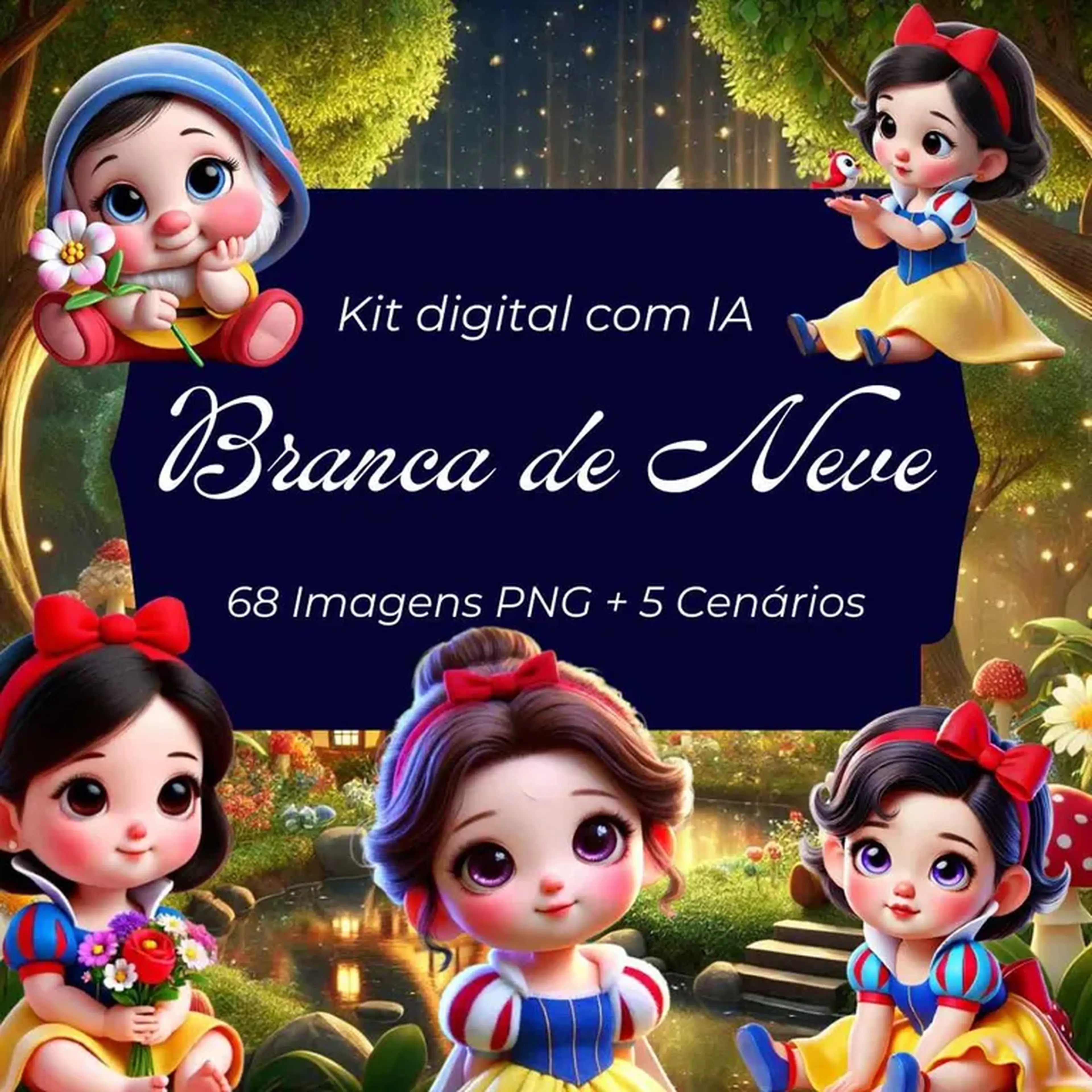 Kit Digital Branca de Neve - IA 3D imagem