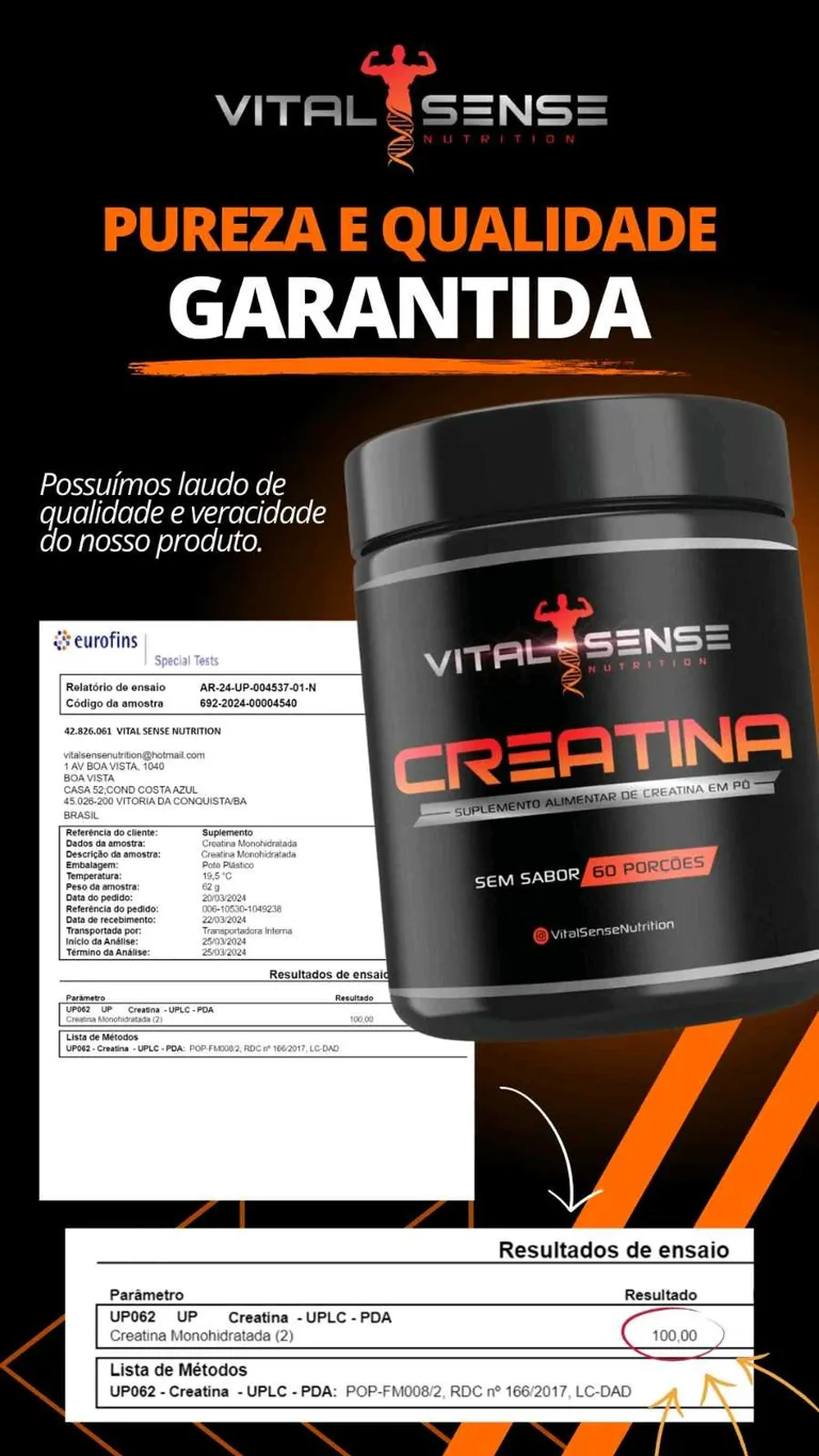 Creatina 300g vital Sense imagem