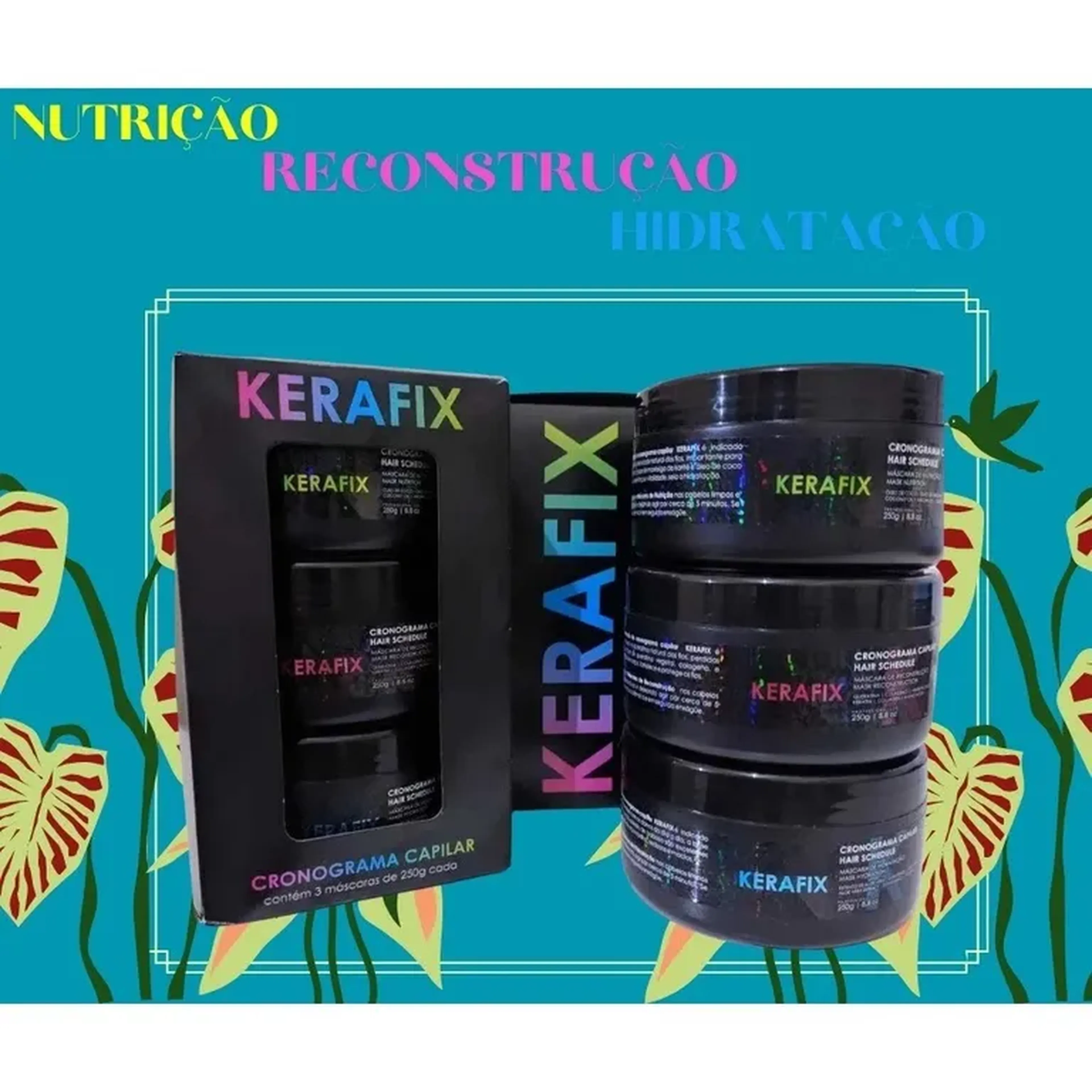 Cronograma Capilar Kerafix 3x250g - Hidratação Nutrição Reconstr imagem