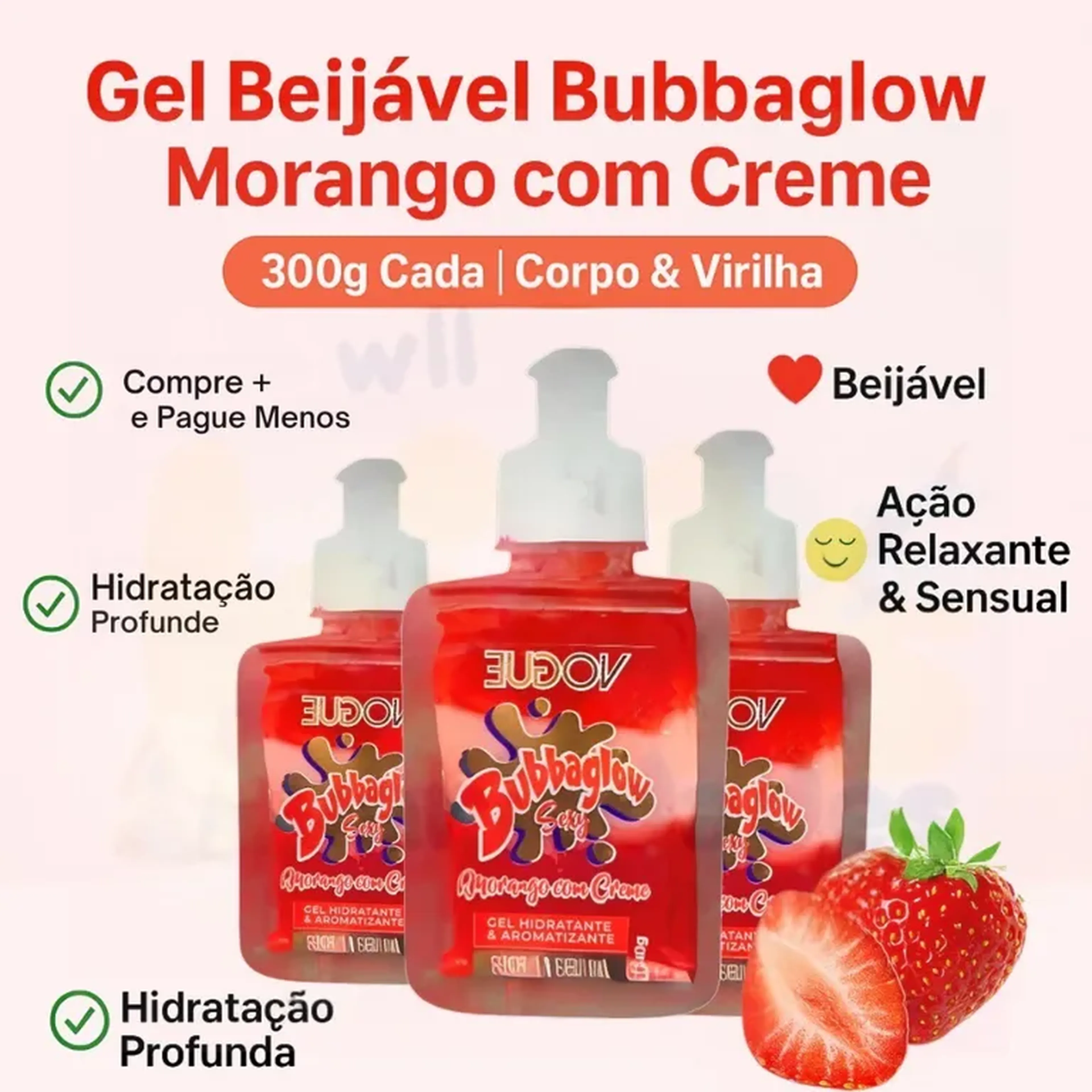 GEL HIDRATANTE BUBBAGLOW CORPO E VIRILHA MORANGO imagem