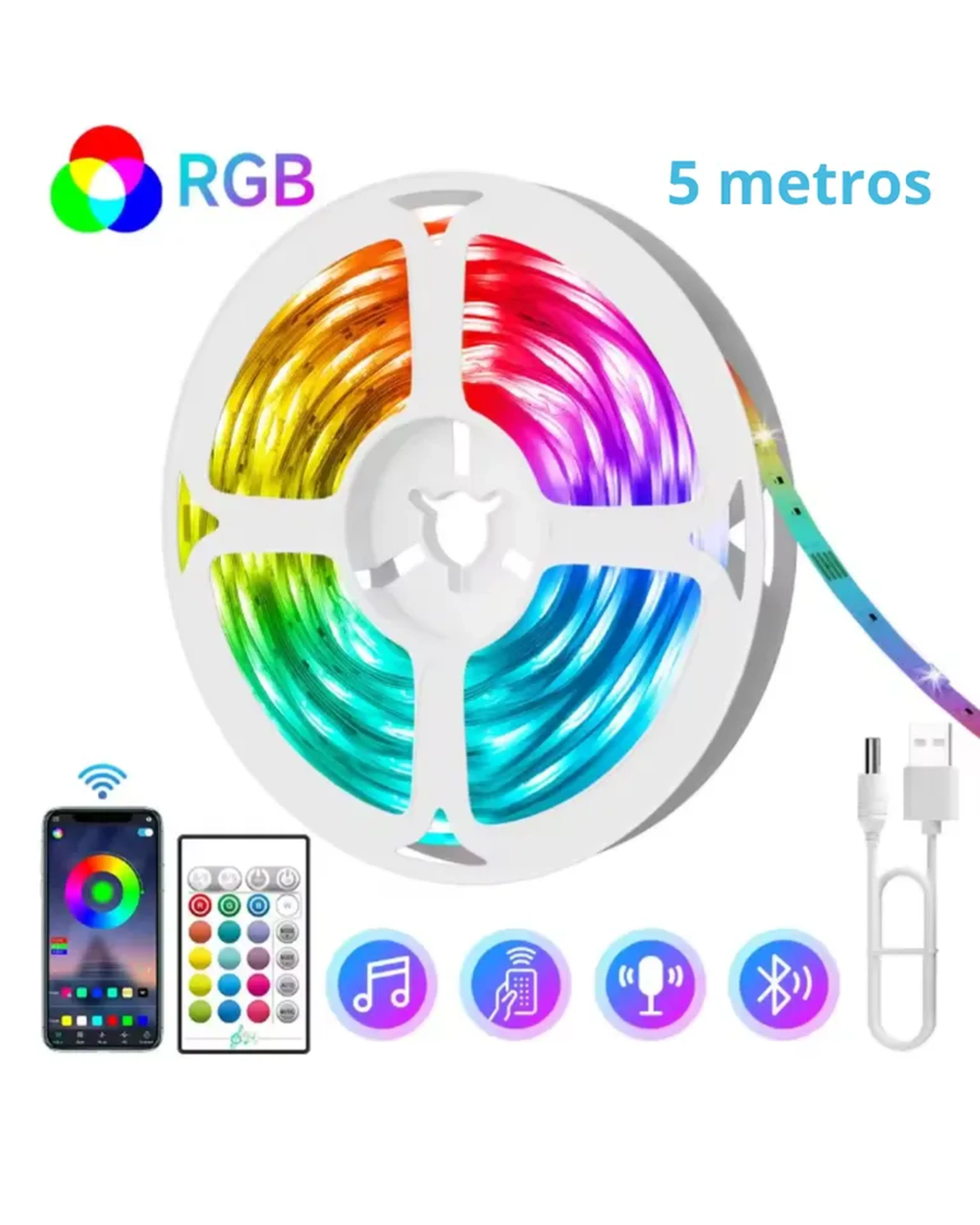 5m LED RGB com Controle Musical - Ideal para Ambientes Gamer imagem