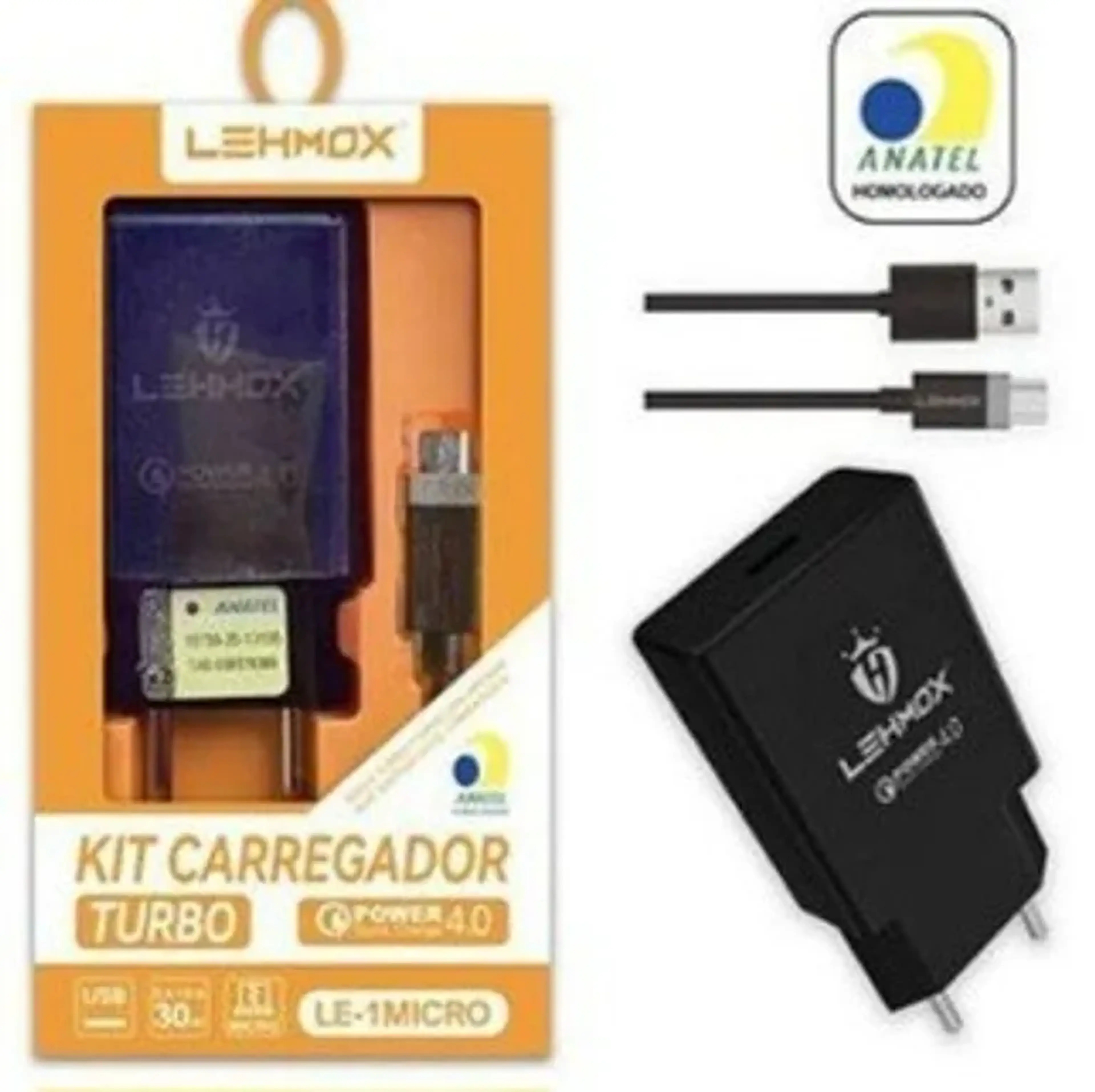 KIT CARREGADOR TURBO V8 USB 30W LE 1 MICRO LEHMOX imagem