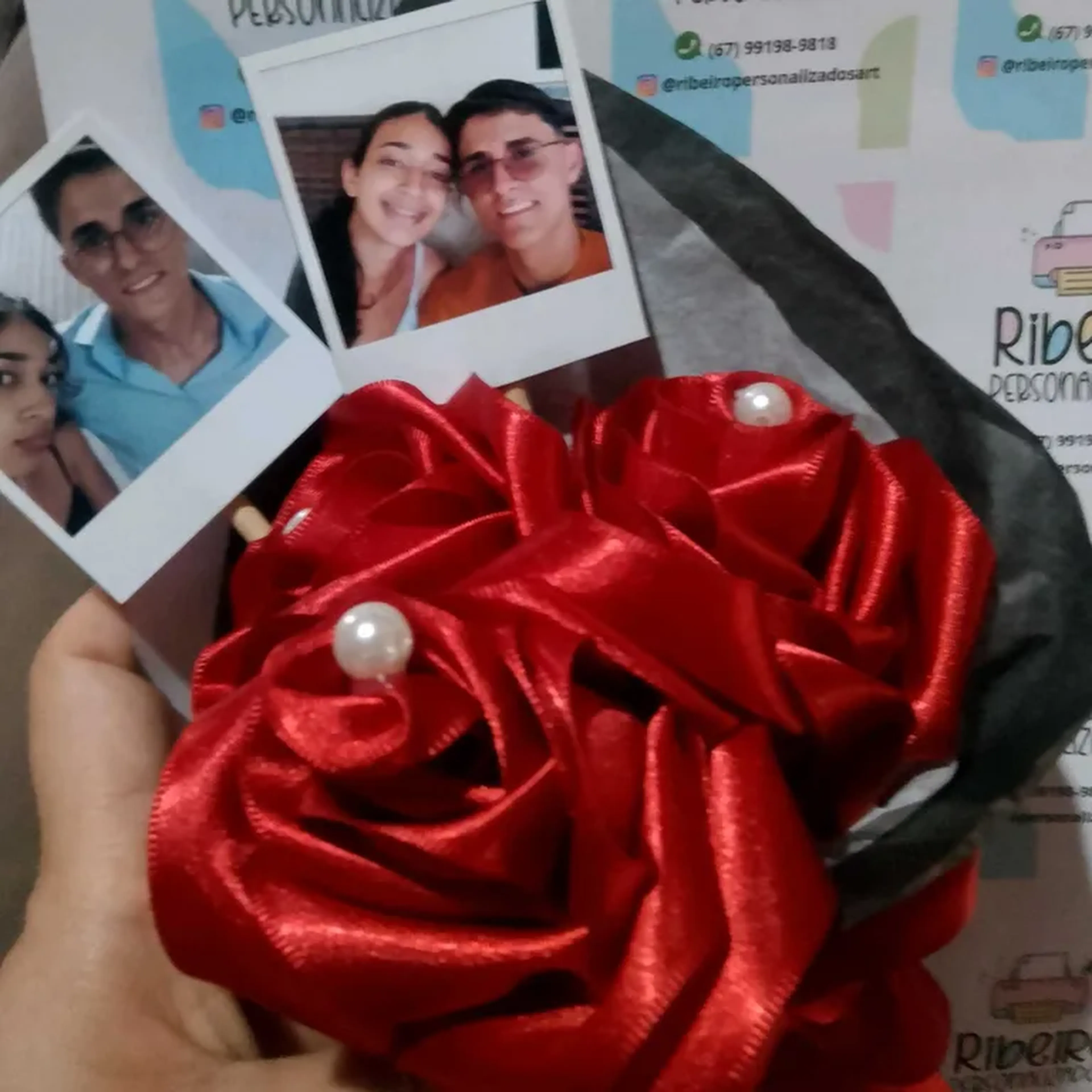 buquê 3 rosas eterno + Polaroid imagem
