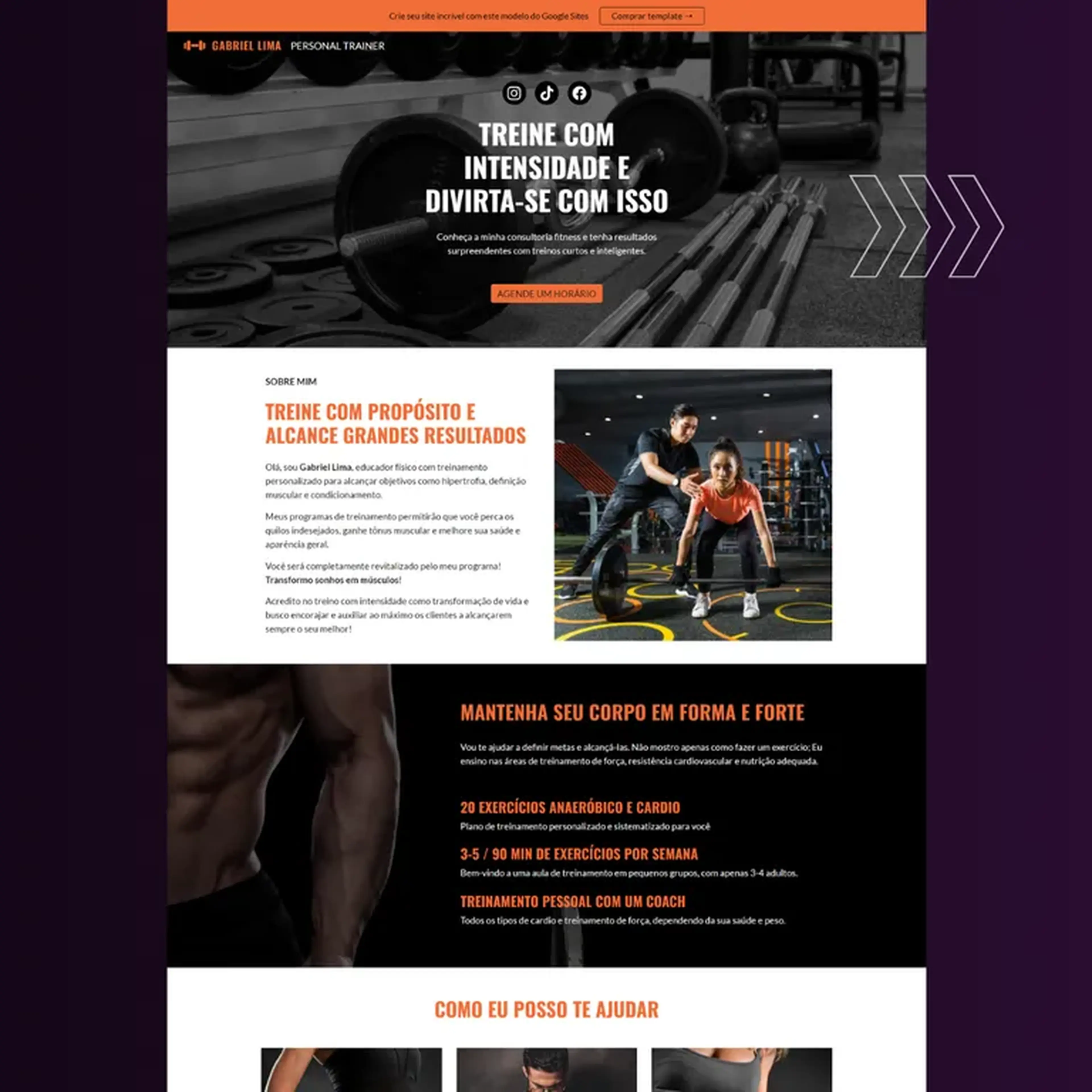 Template PERSONAL TRAINER Google Sites imagem