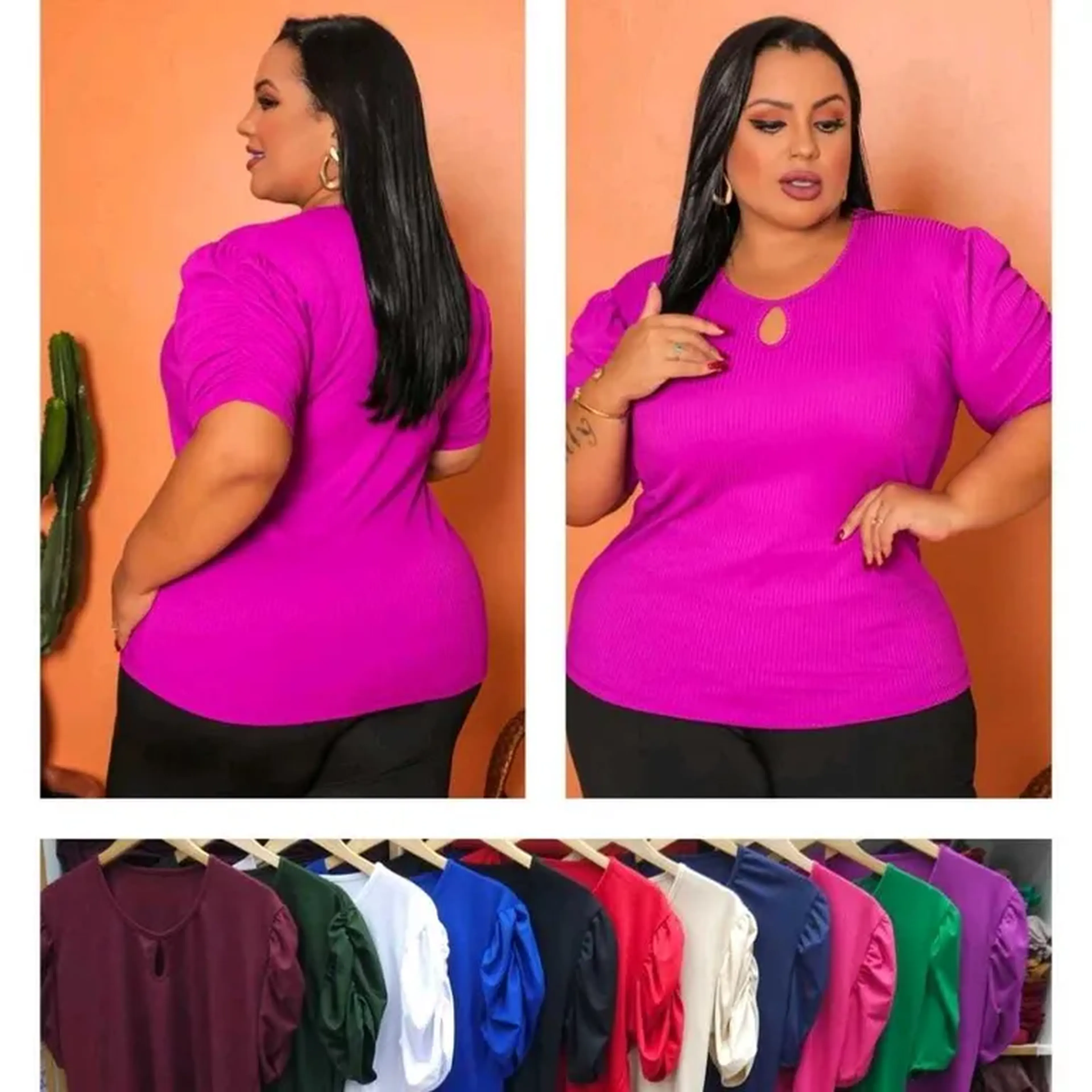 Blusa gatinha canelada manga princesa imagem