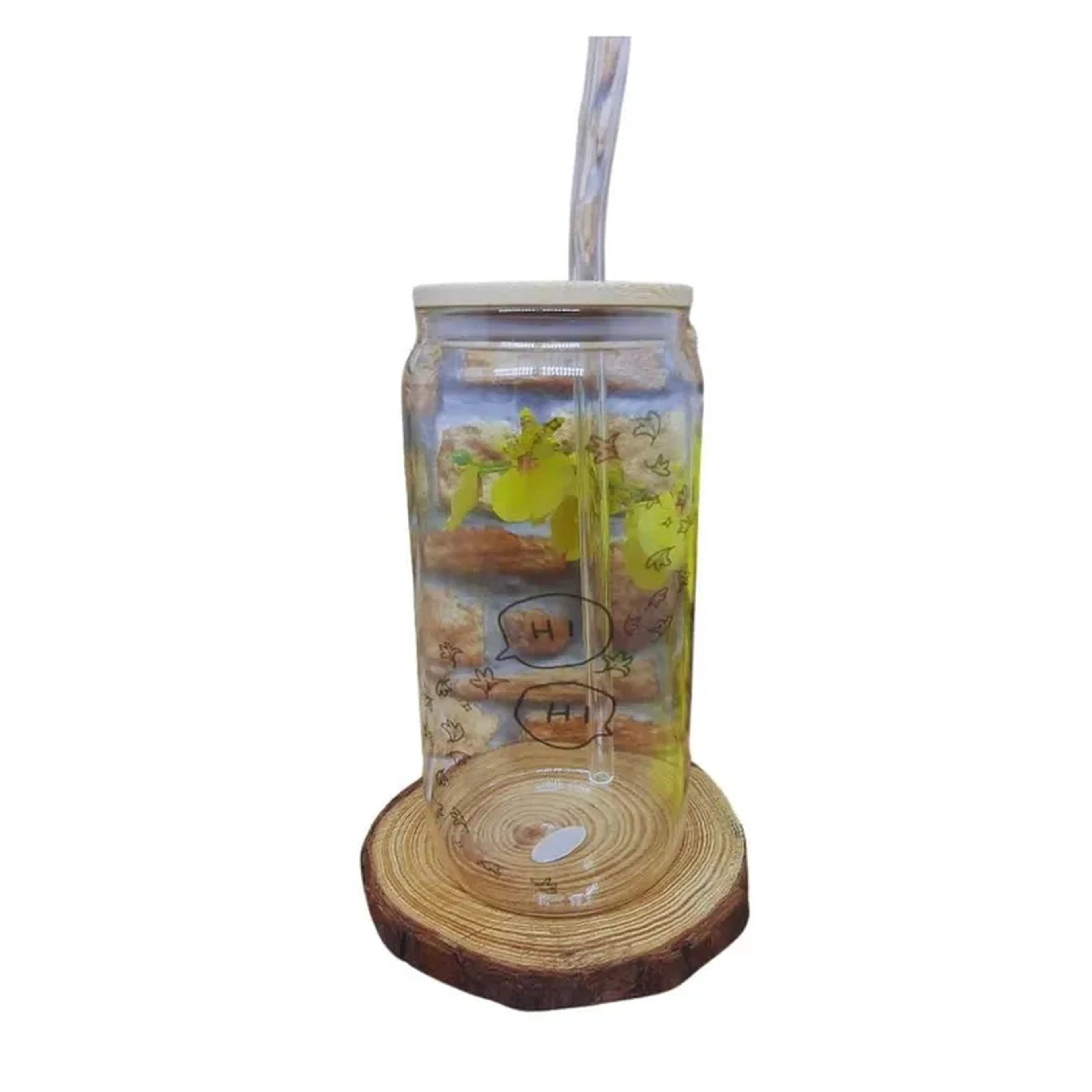 Copo de Vidro Personalizado Com Canudo - 550ml imagem