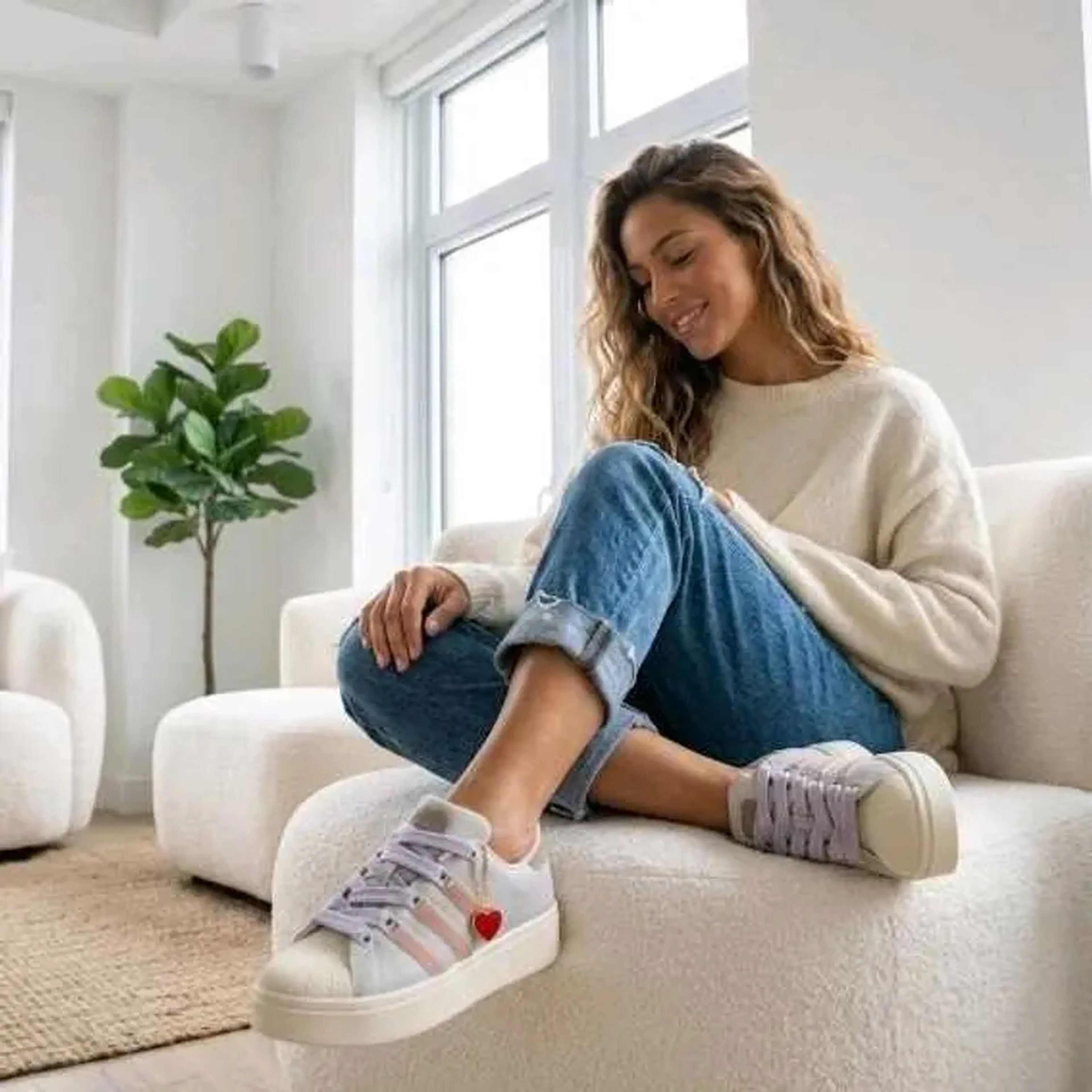 Tênis Feminino Adidas SuperStar Bonega Cor: Cinza Faixa Rosa imagem