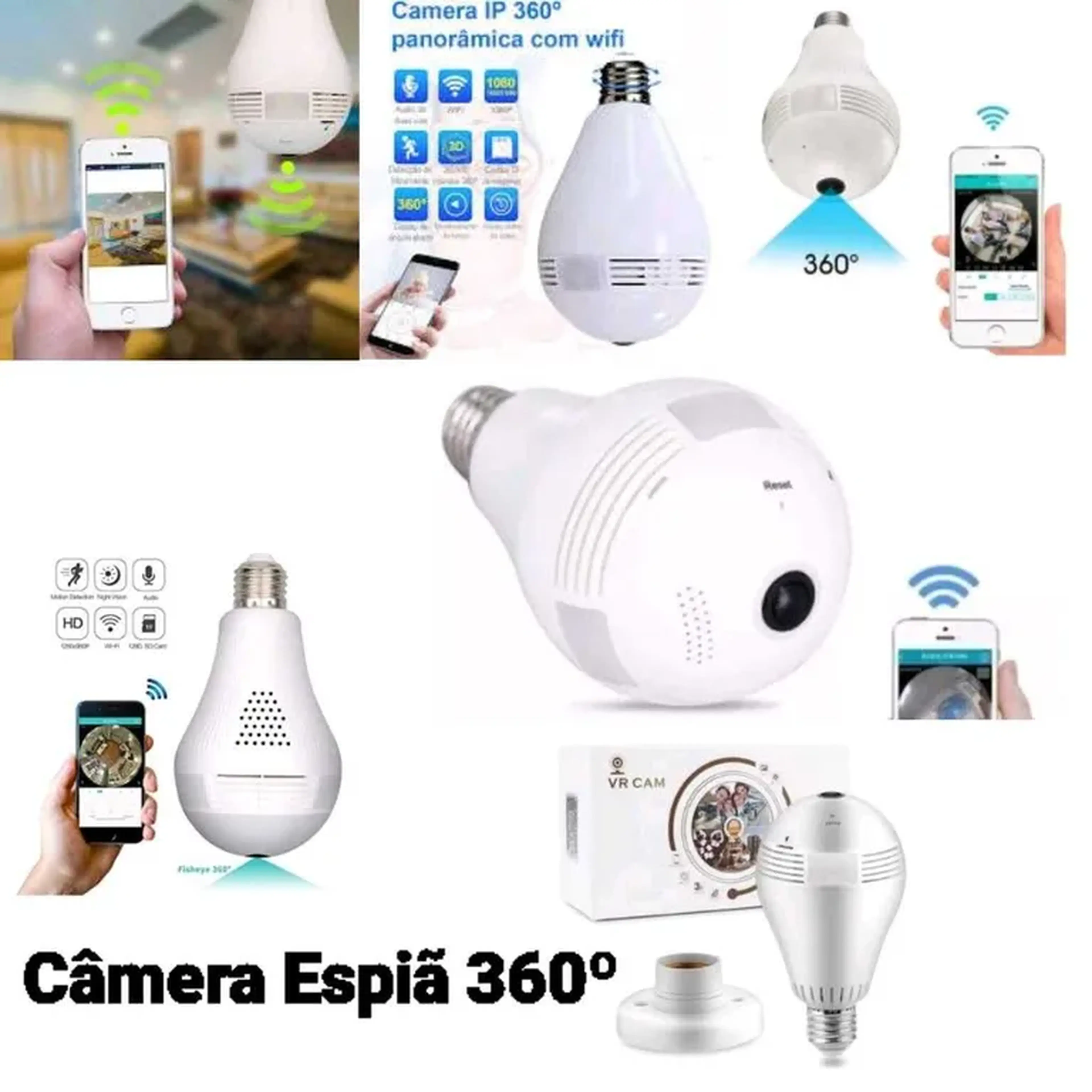 Câmera de Segurança Espiã 360º Lâmpada imagem