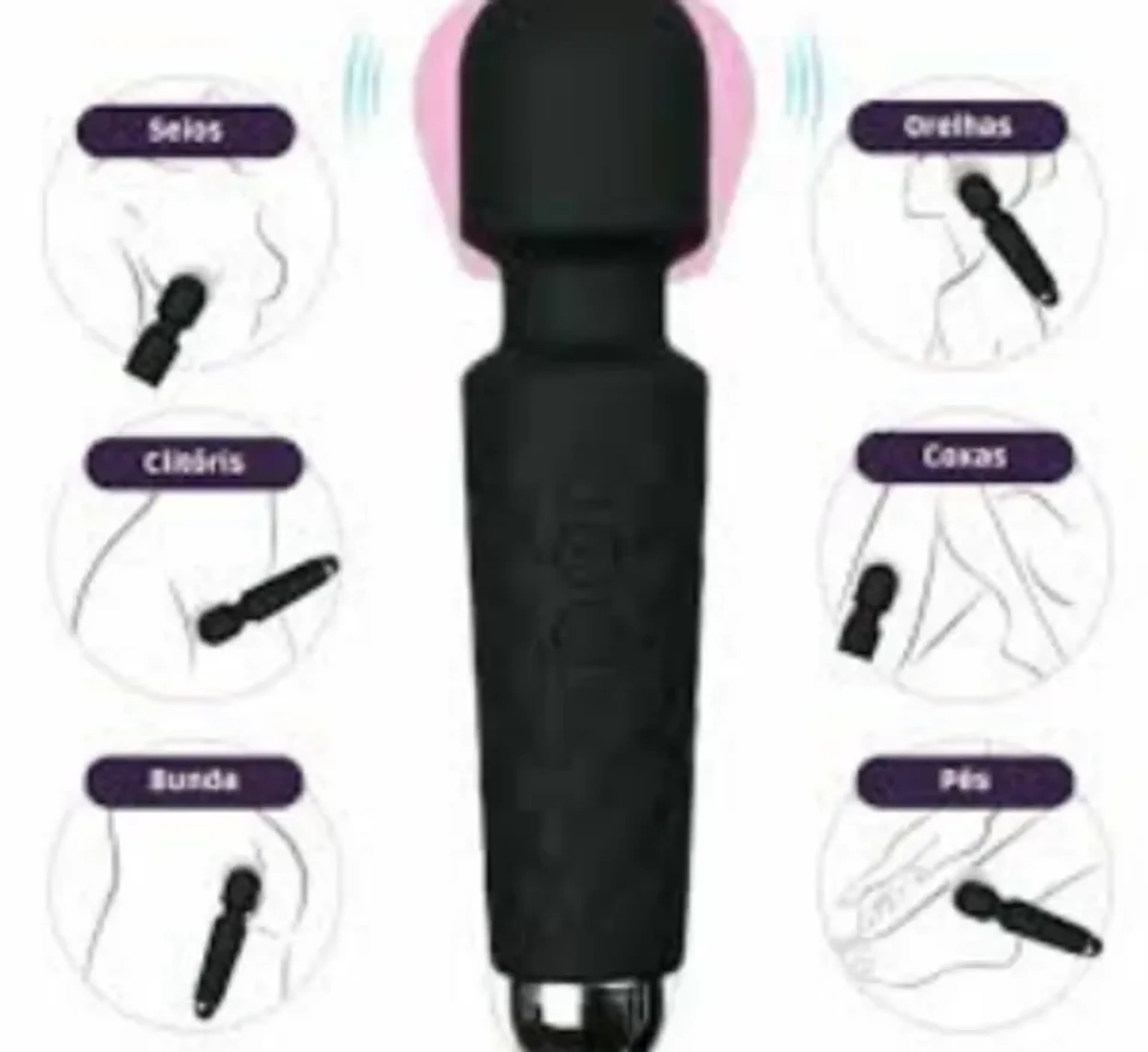 Varinha mágica com 20 modos de vibração USB PRETO imagem