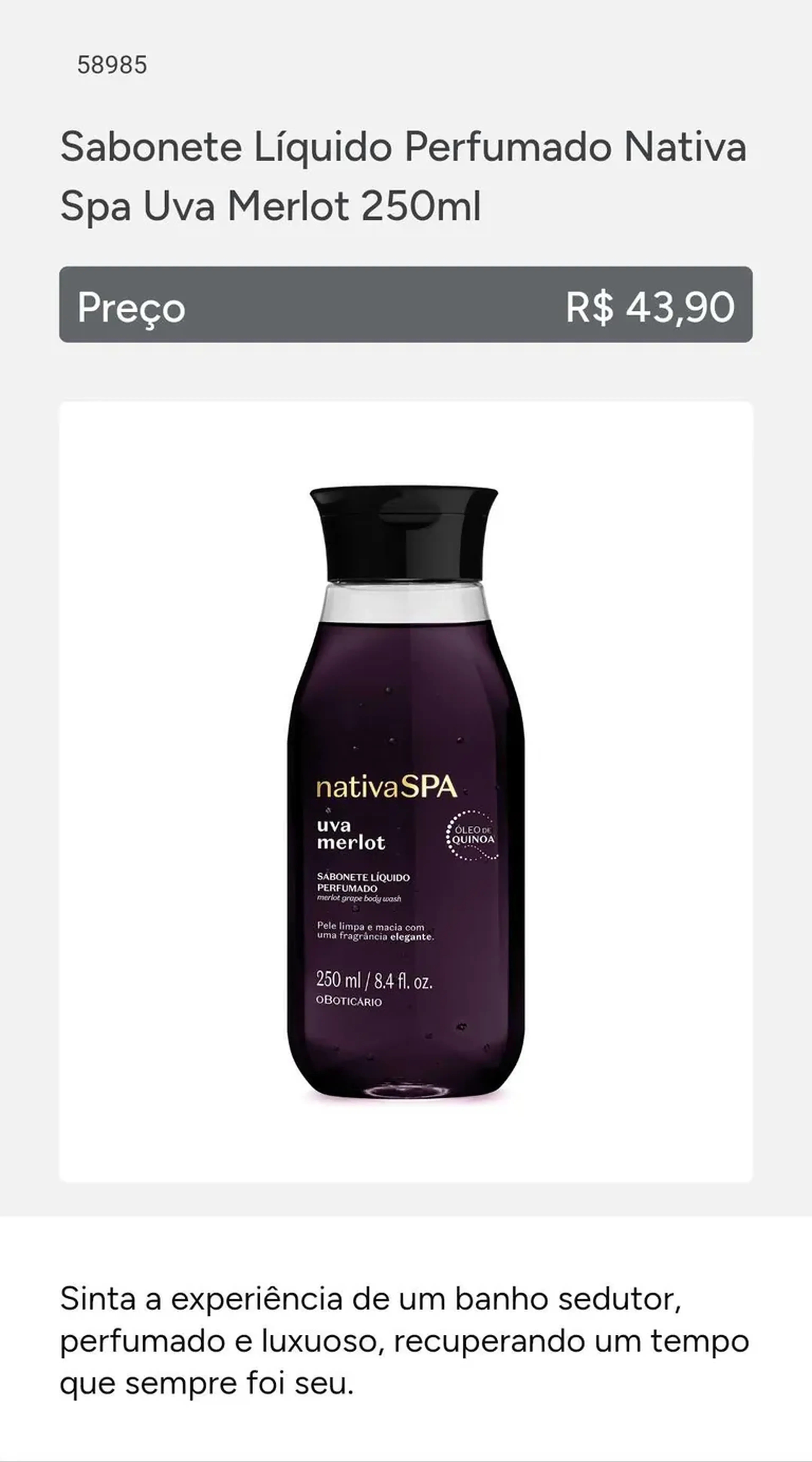 Sabonete Líquido Perfumado Nativa Spa Uva Merlot 250ml imagem