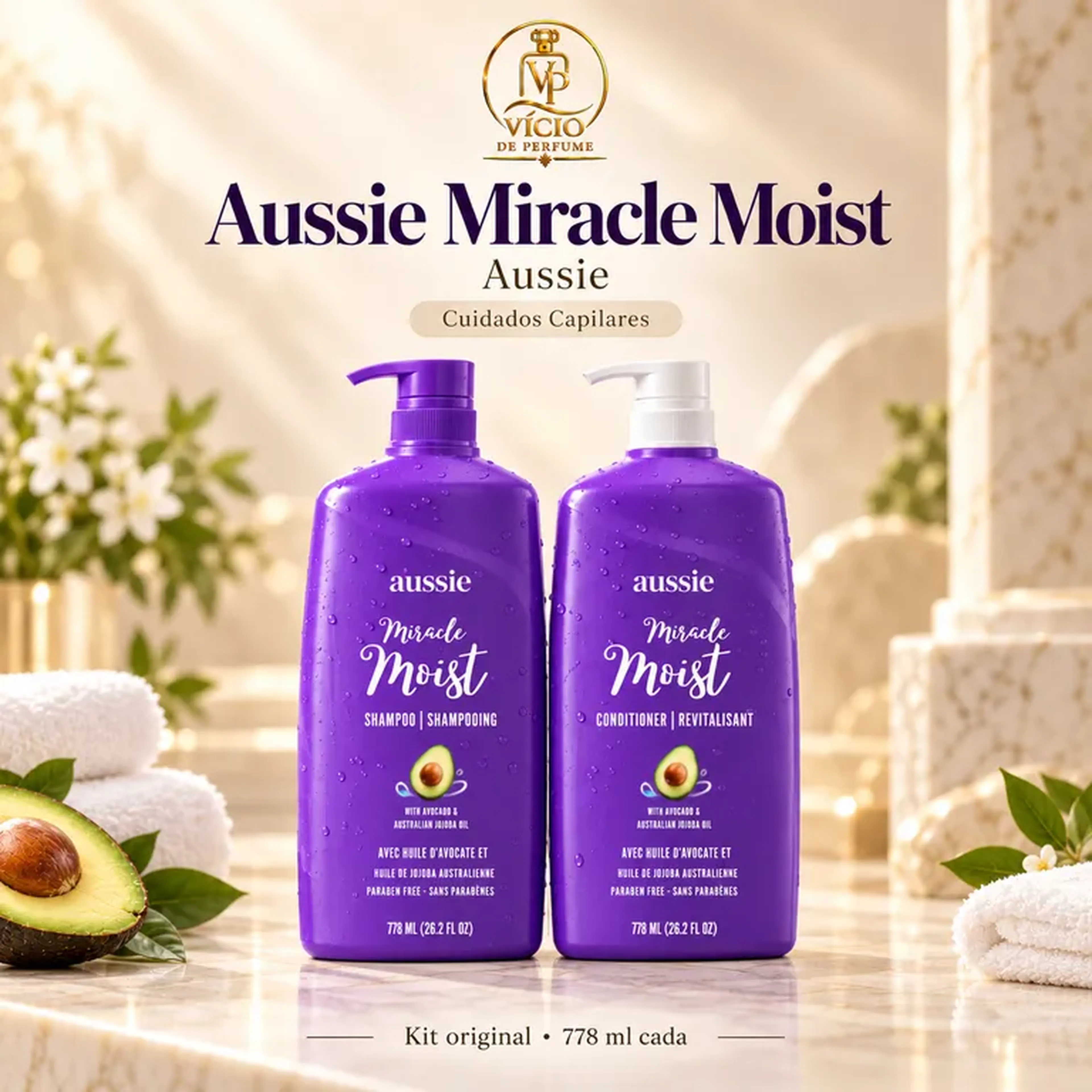 KIT shampoo e condicionador Aussie Miracle Moist 778ml imagem
