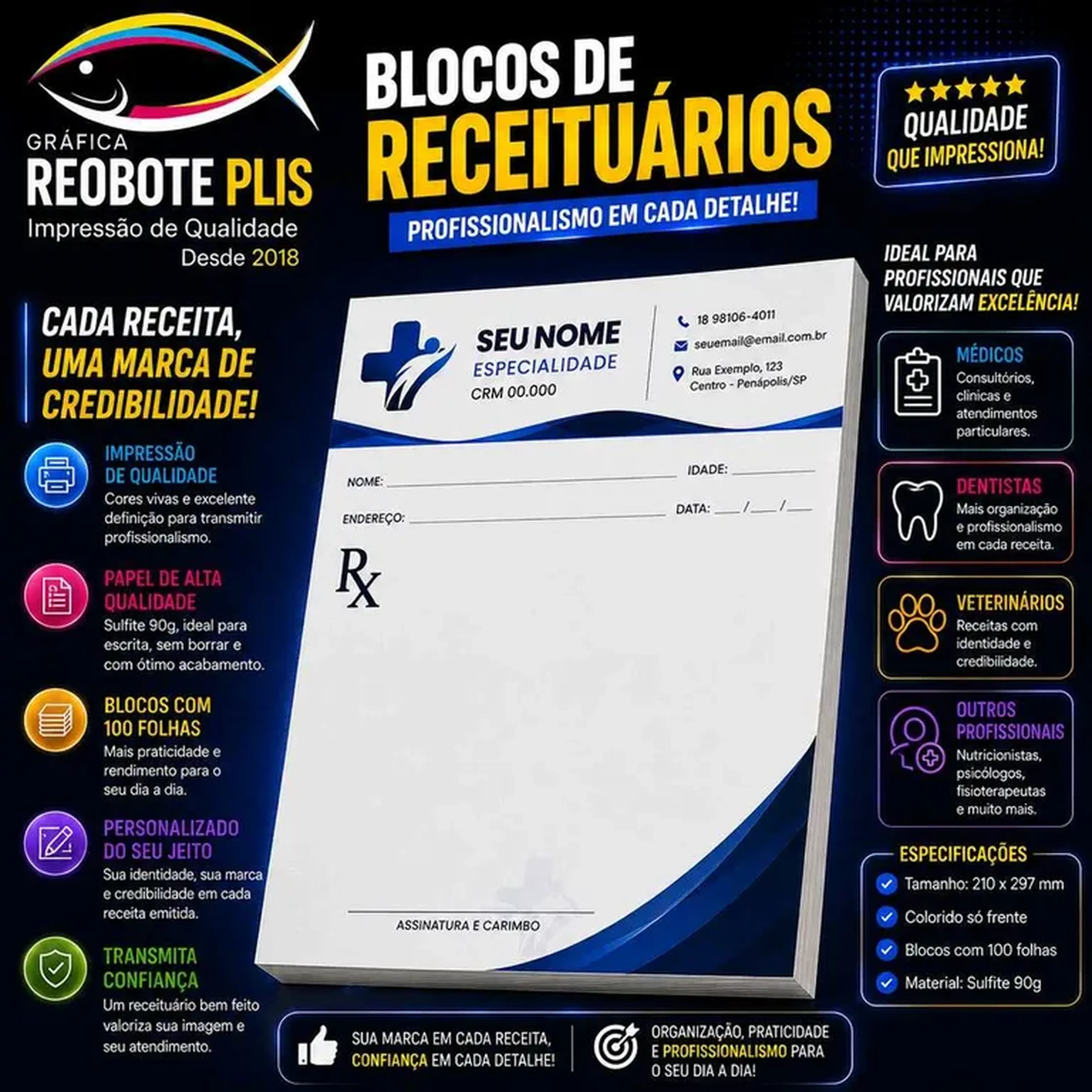 25 Blocos de Receituário com 100 folhas cada bloco imagem