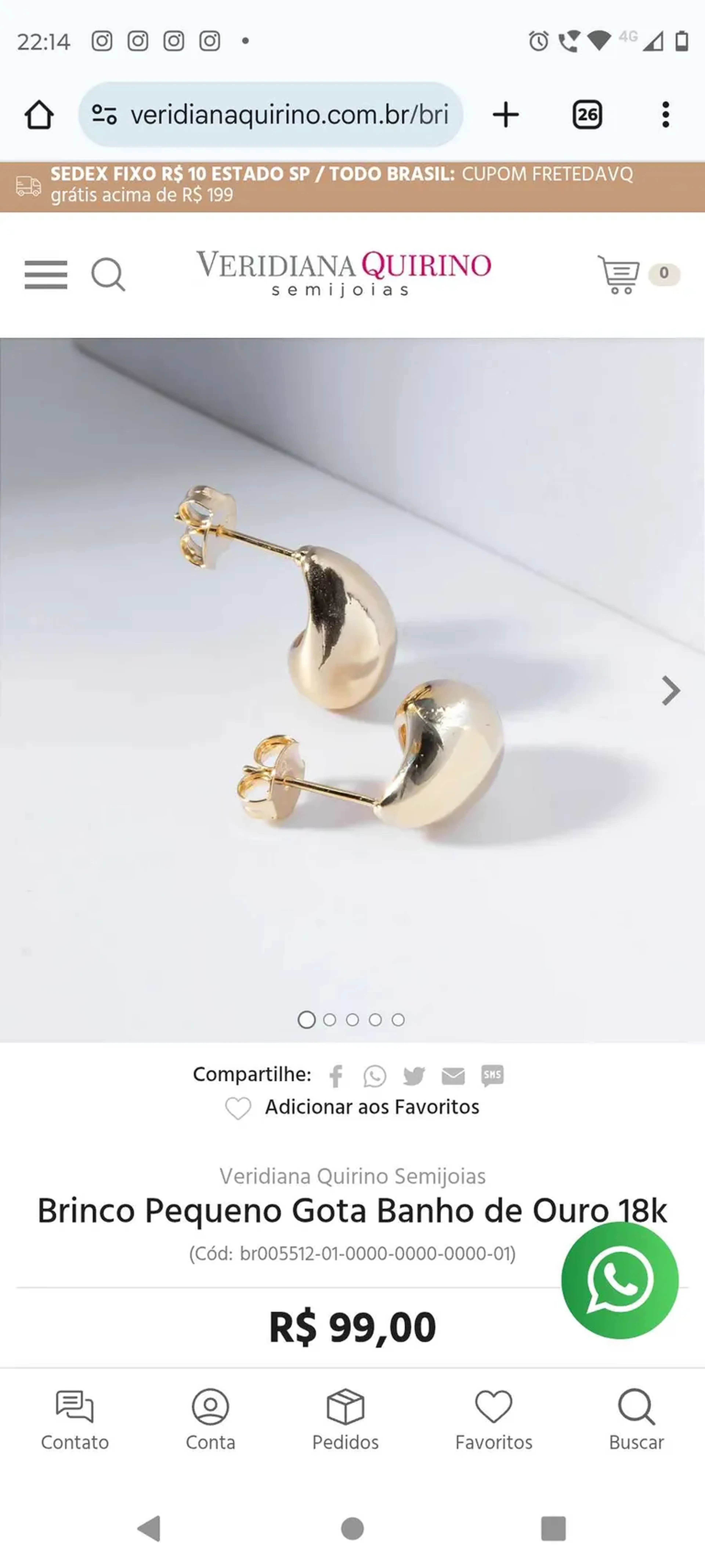 Brinco Pequeno Gota Banho de Ouro 18k imagem