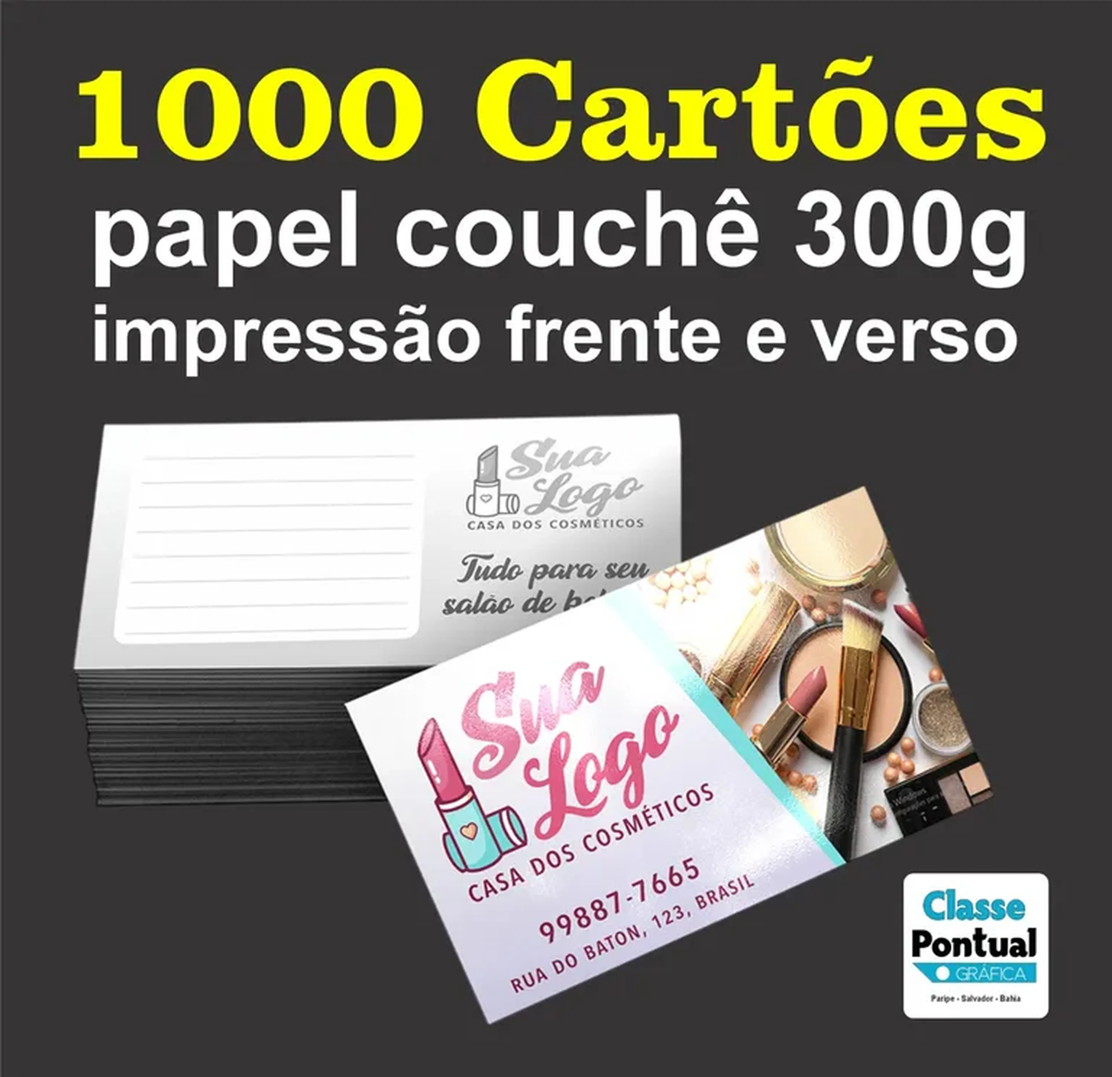 Cartões de Visita 4,8x8,8cm — FV, Couché 300g imagem