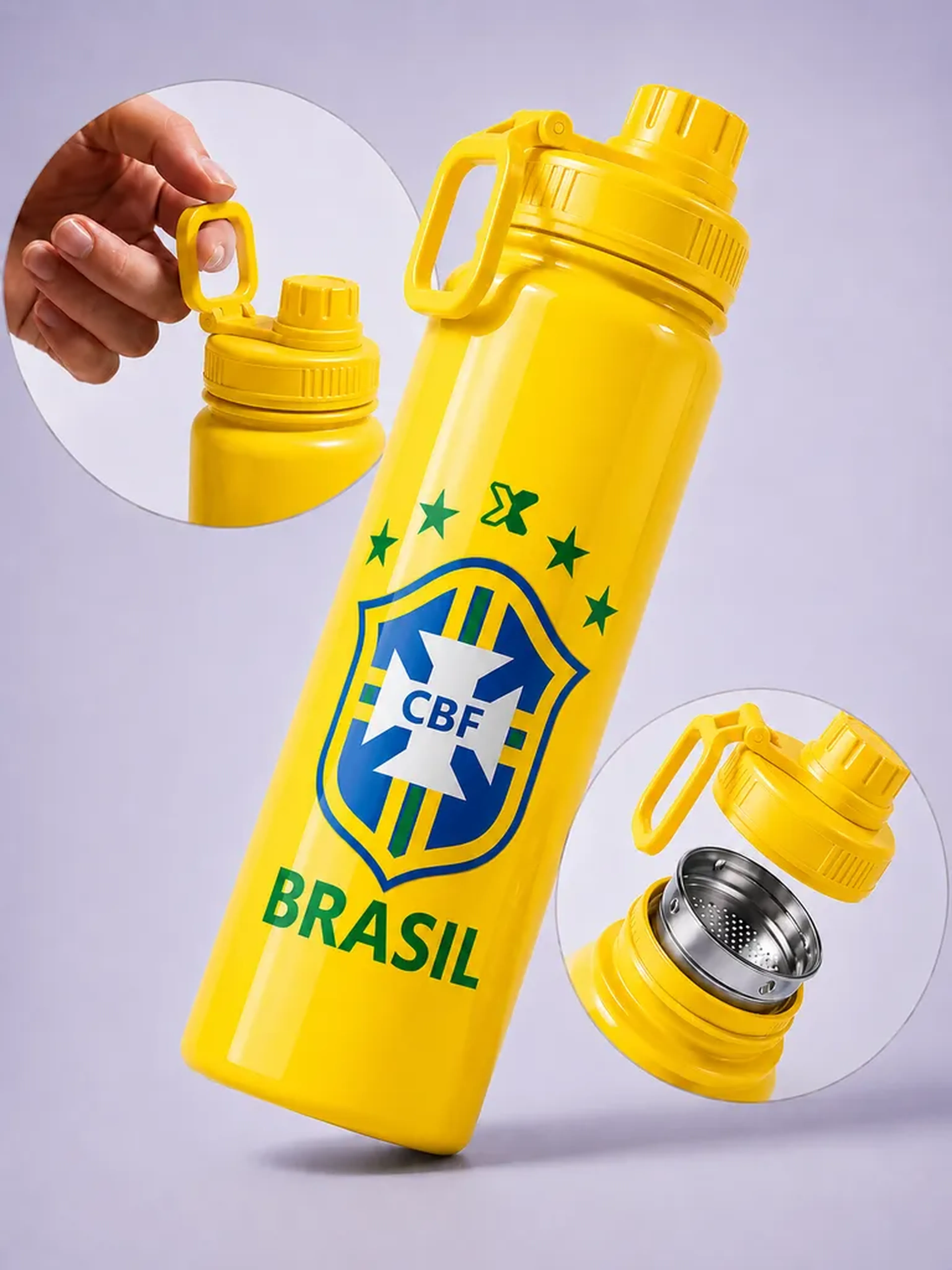 Garrafa Térmica Amarela Seleção Brasileira Inox 800ml. imagem