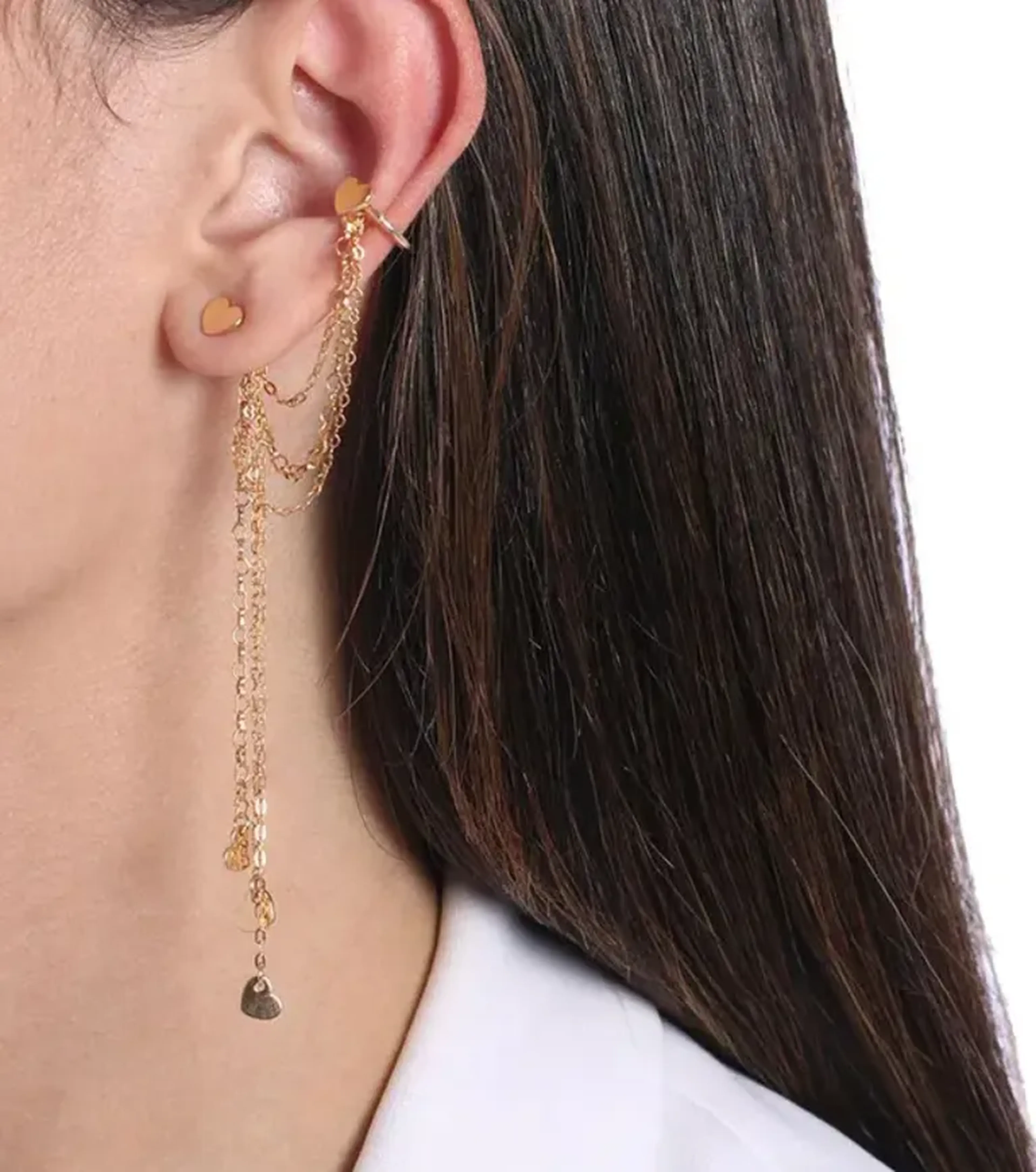 PIERCING FAKE E BRINCO CORAÇÃO CORRENTE-OURO18K imagem