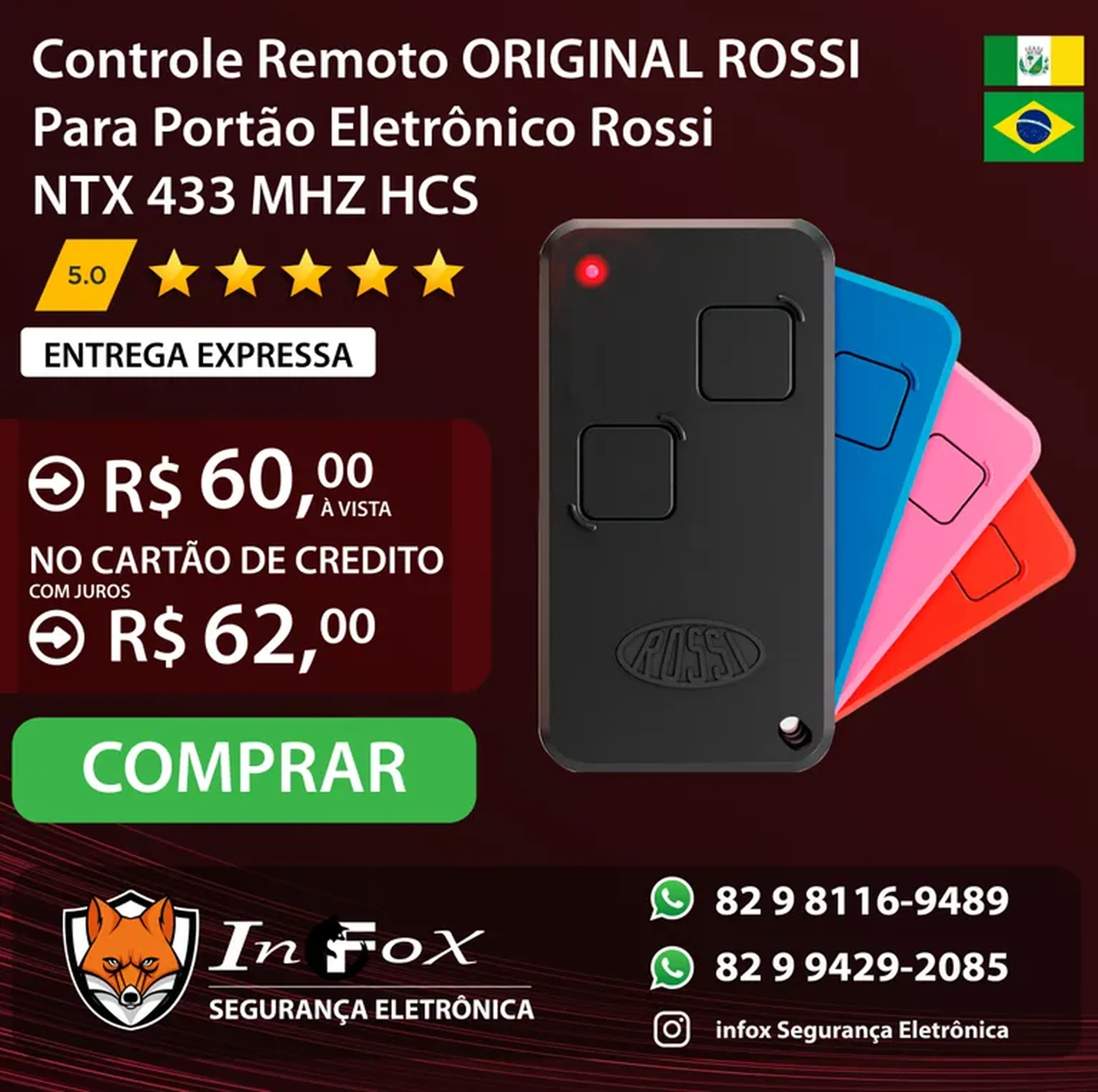 CONTROLE REMOTO PARA MOTOR ROSSI ORIGINAL imagem