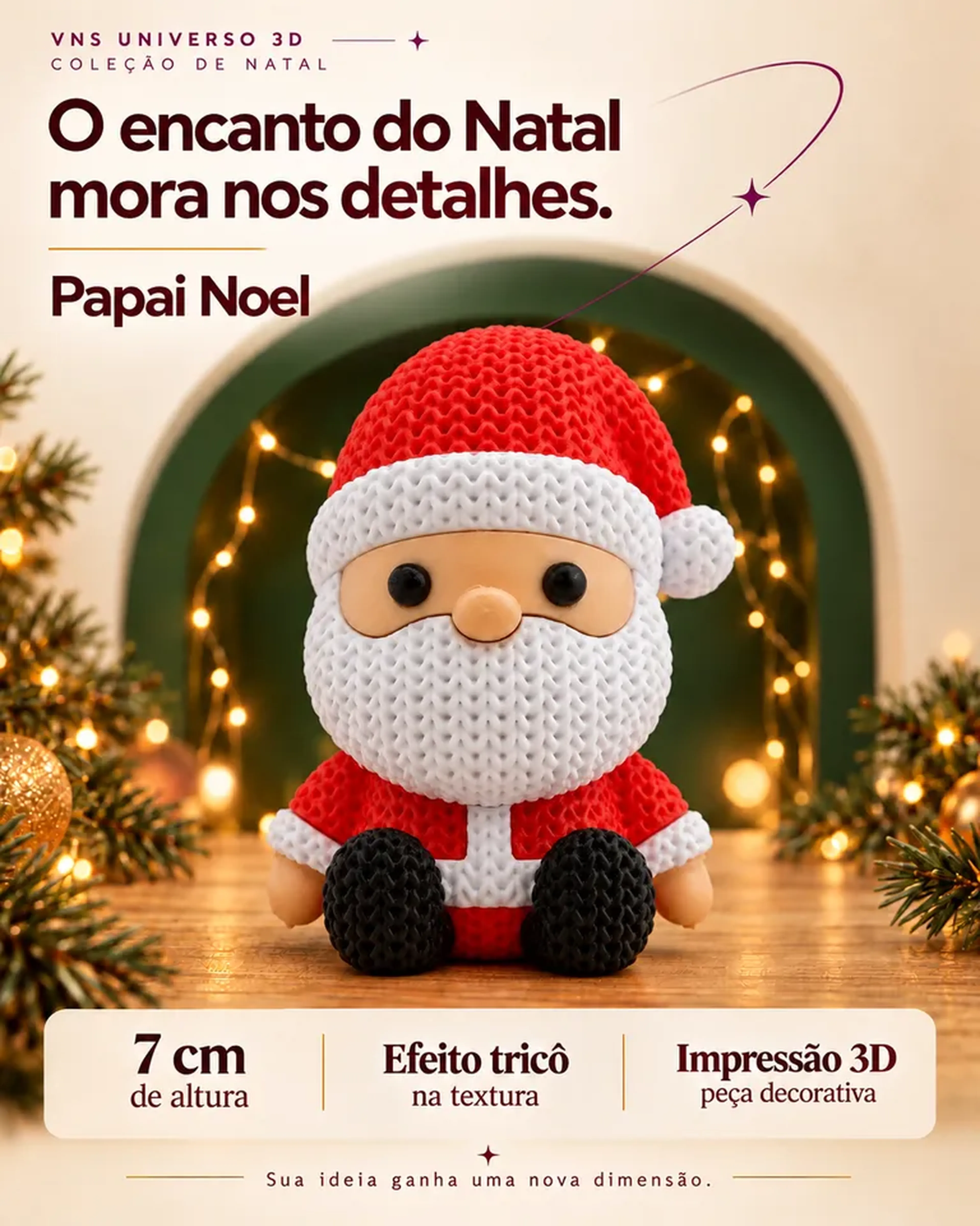 Papai Noel Decorativo 7cm Efeito Tricô Enfeite De Natal imagem