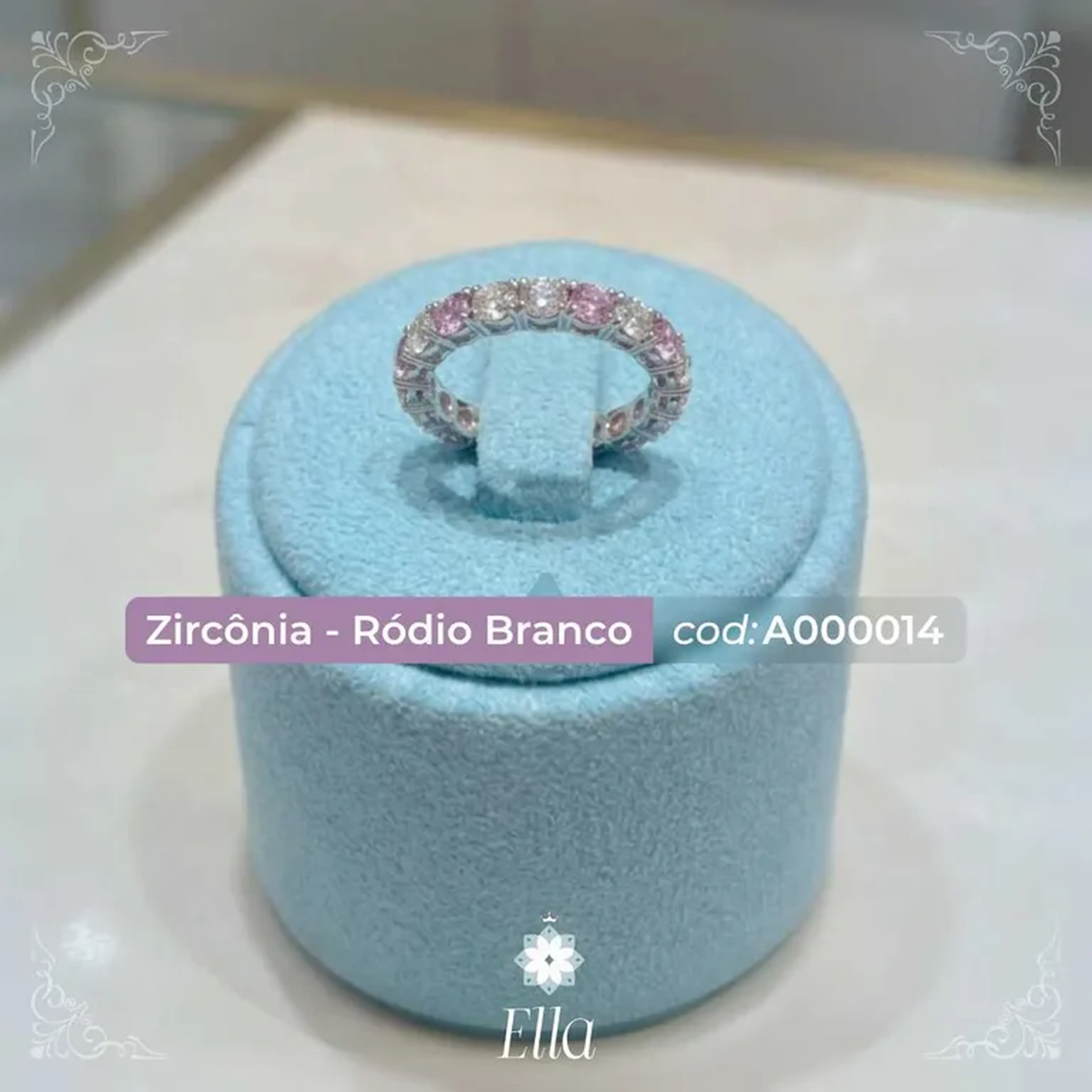 Anel Zircônia Rosa Ródio Branco (Tam 17) imagem