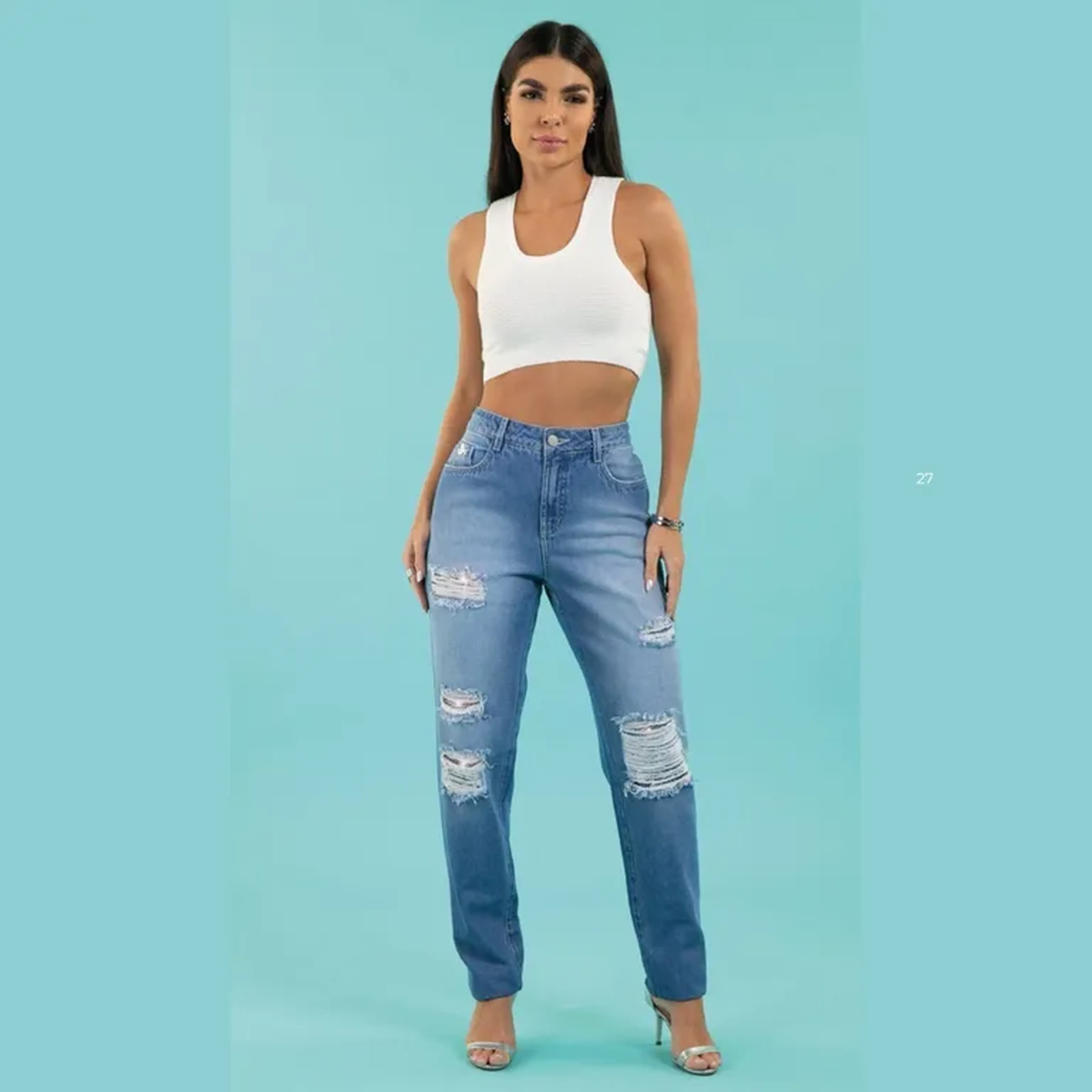 3393B I Calça Jeans MOM com strass imagem